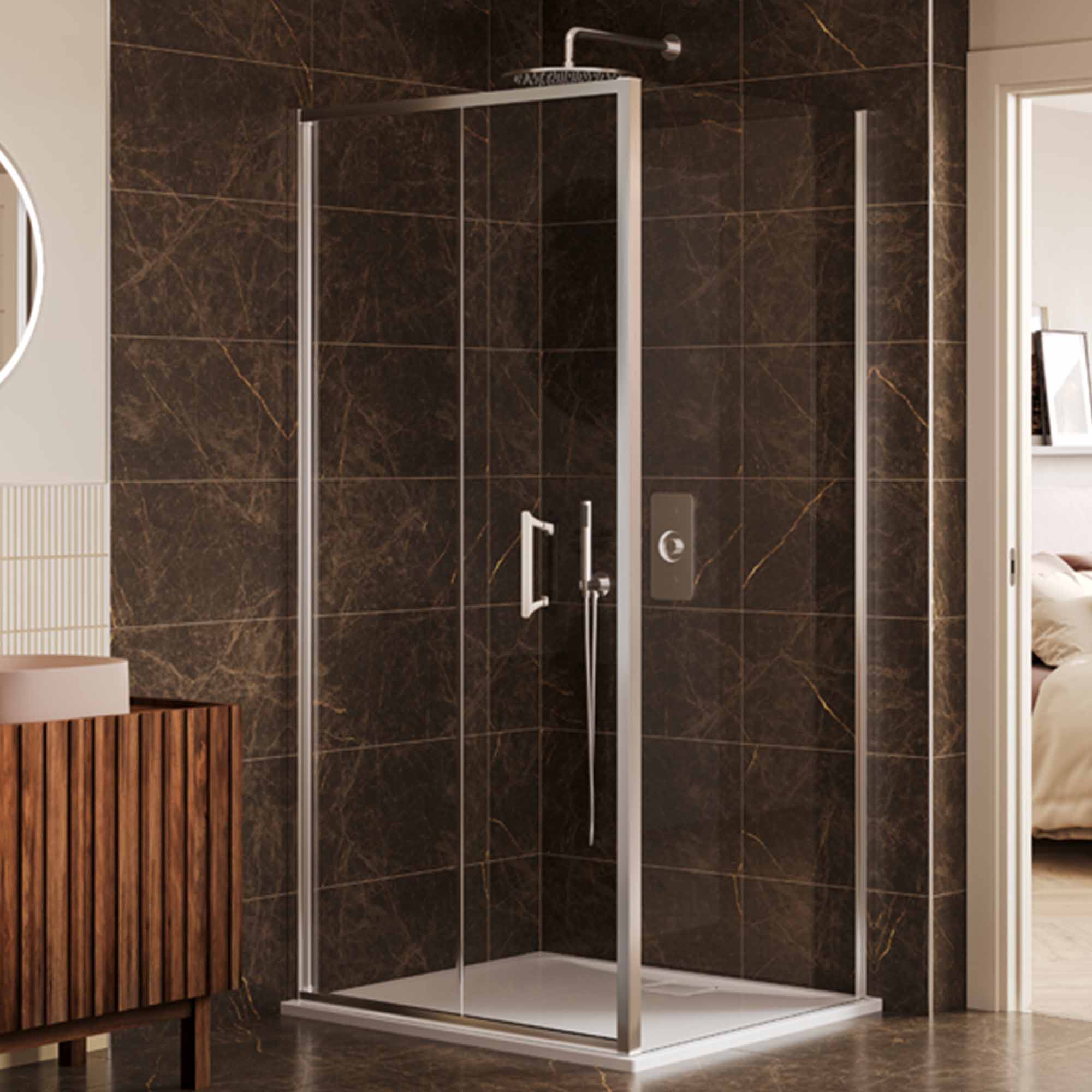 merlyn 6 series sleek bifold 900 shower door with side panel chrome