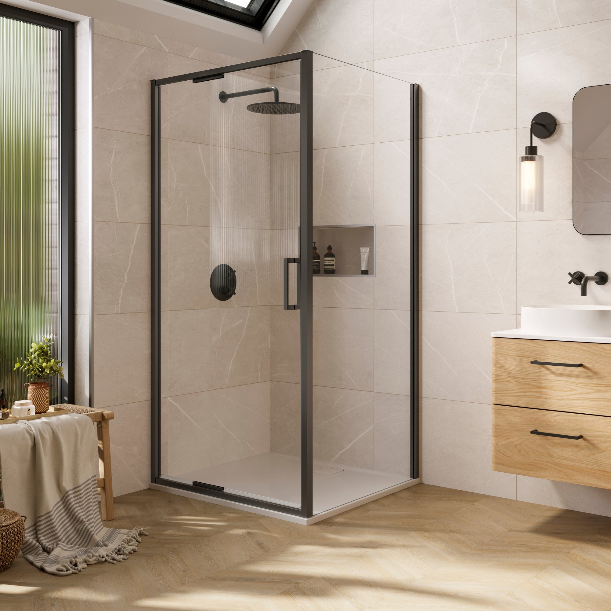 merlyn 6 sleek infold shower door with side panel brushed gun metal