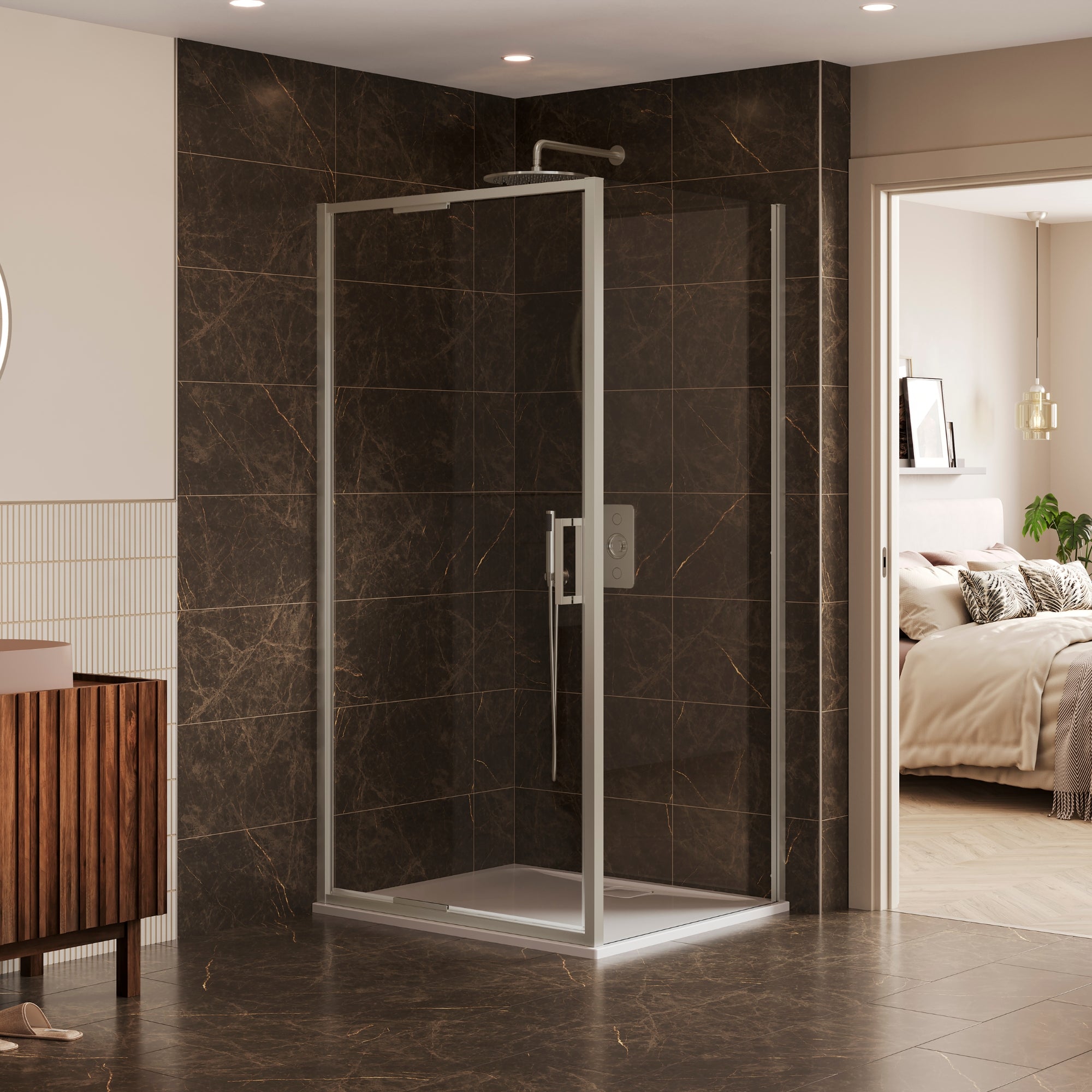 merlyn sleek infold shower door with optional panel in brushed nickel