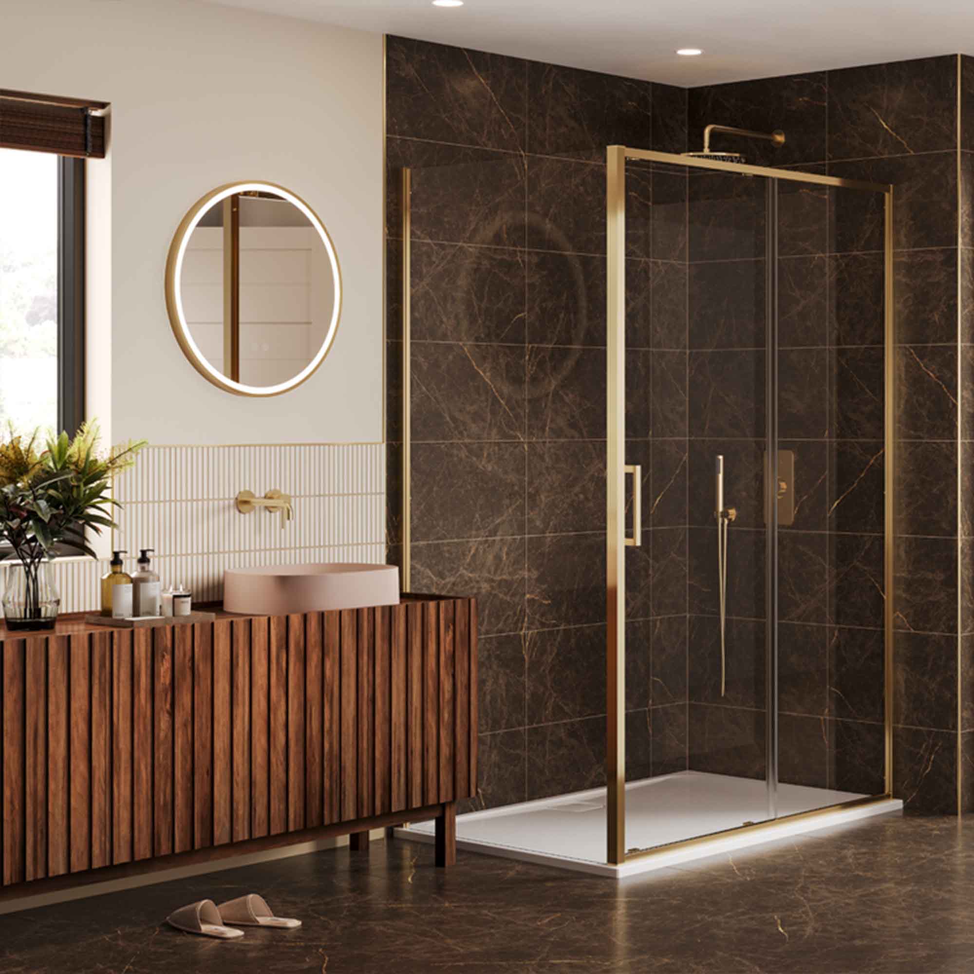 merlyn 6 series sleek sliding shower door brushed brass
