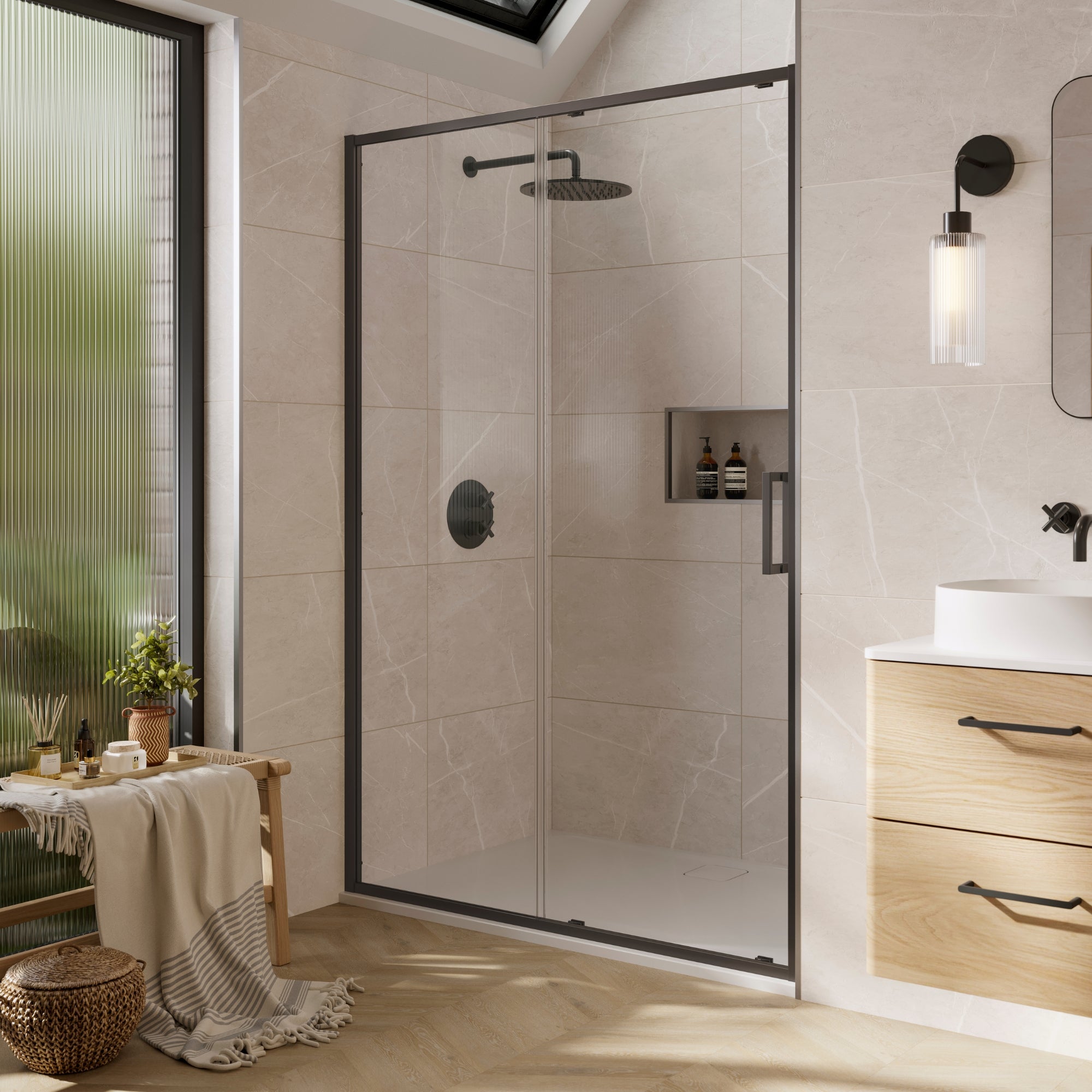 Merlyn 6 Series Sleek Sliding Shower Door With Optional Side Panel - Brushed Gun Metal