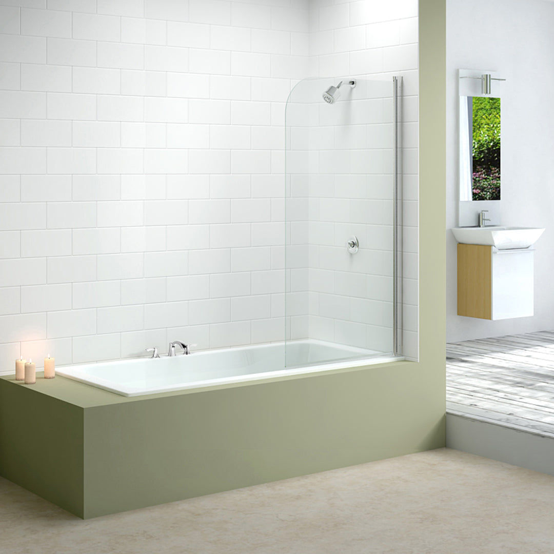 Image of the Merlyn MB1 Single Rounded Bath Screen 800x1500mm in chrome, supplied by Deluxe Bathrooms.
