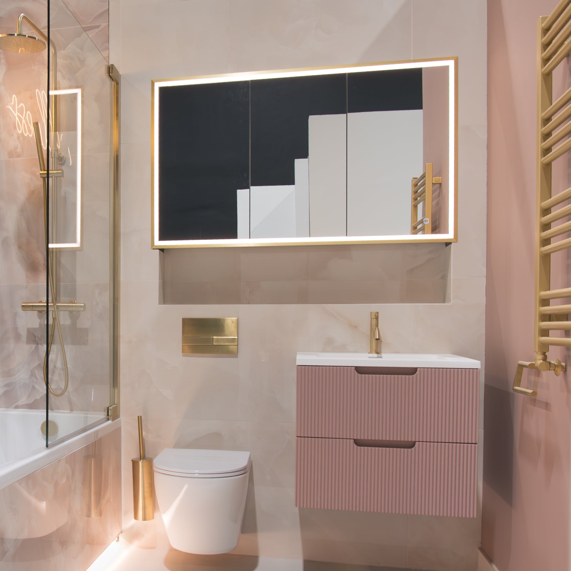 HiB Vanquish 120 3-Door Recessed LED Mirror Cabinet With Charging Sockets