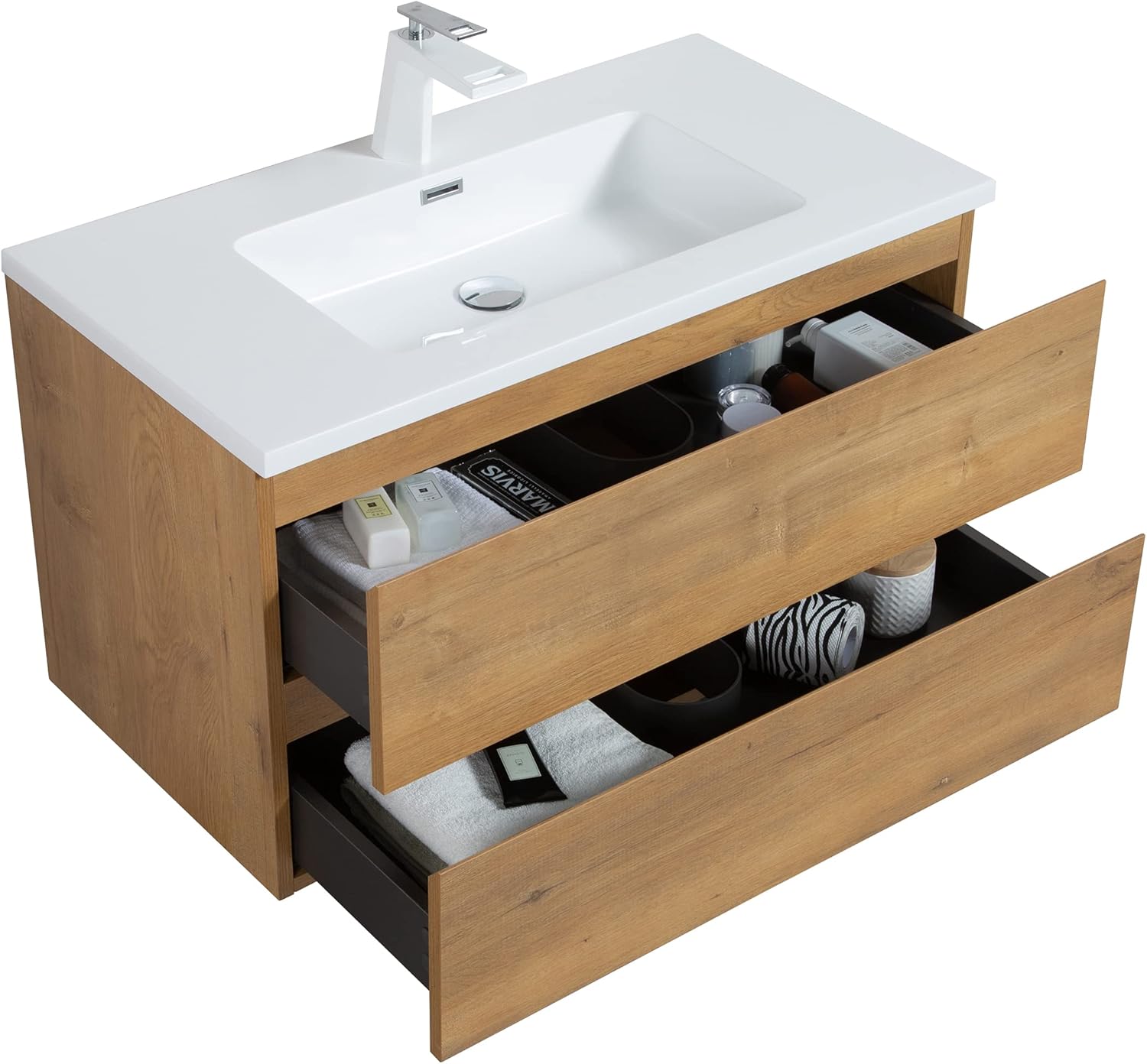 Granlusso™ Rocco Oak Wall Mounted Vanity Unit With Gloss White Washbasin