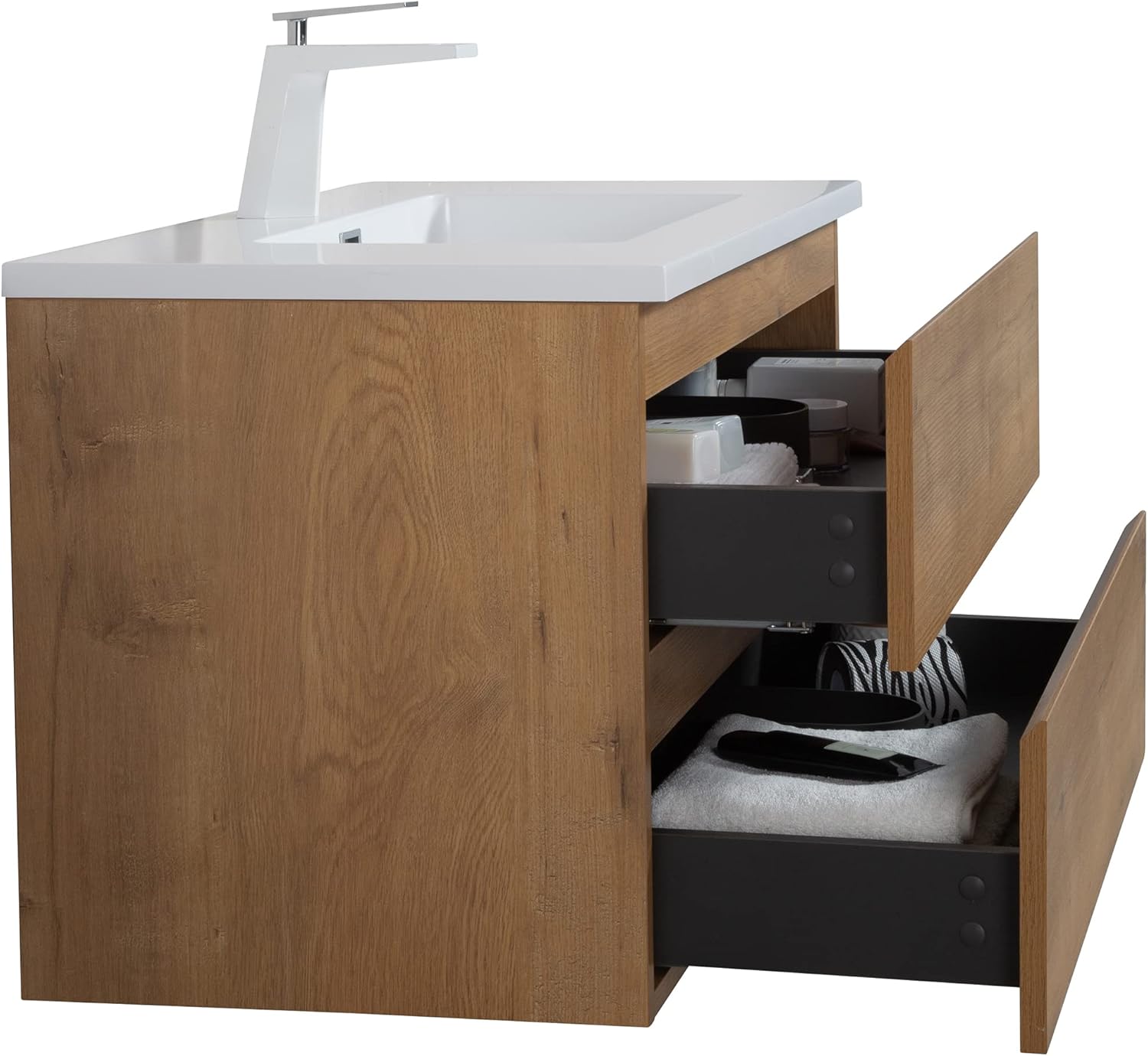 Granlusso™ Rocco Oak Wall Mounted Vanity Unit With Gloss White Washbasin