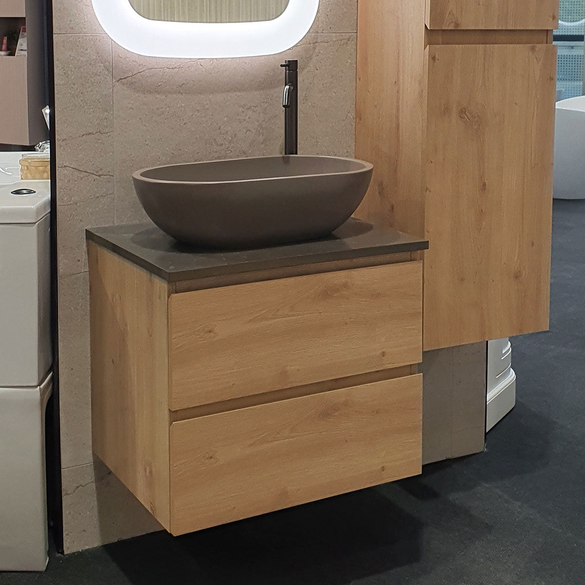 Granlusso™ Rocco Oak Wall Mounted Vanity Unit With Earth Worktop