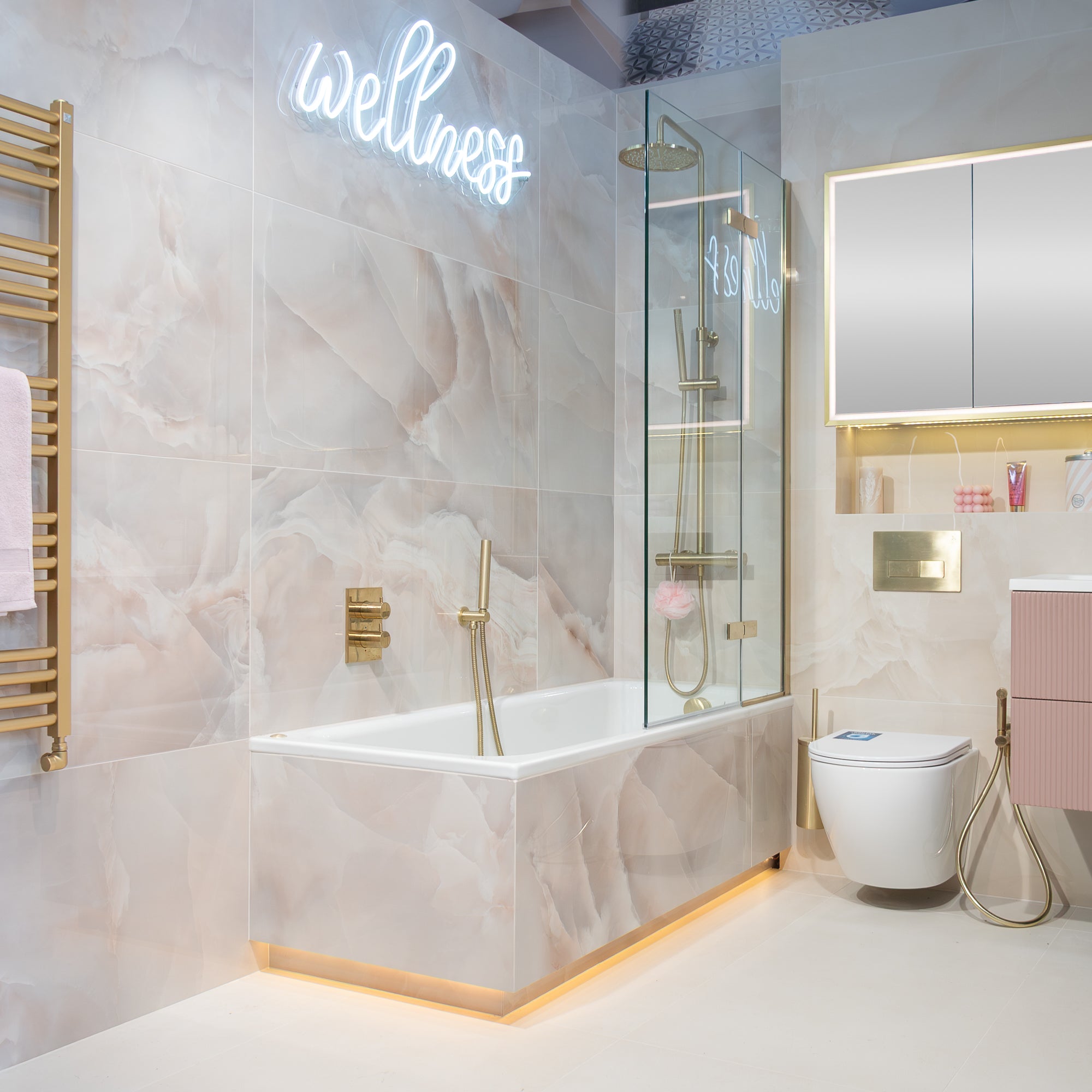 Deluxe Onyx Rose Marble Effect Porcelain Tile 60x120cm Gloss