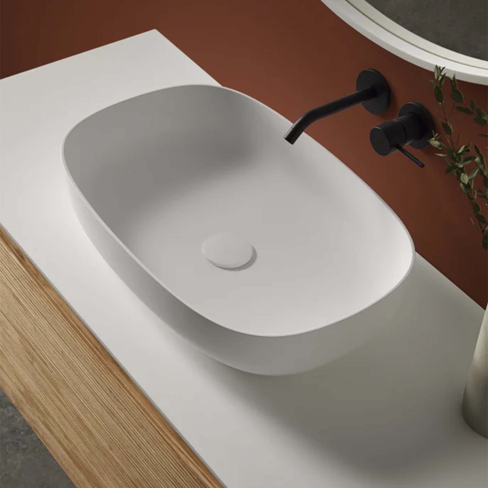 oslo oval 600 solid surface countertop basin matt white