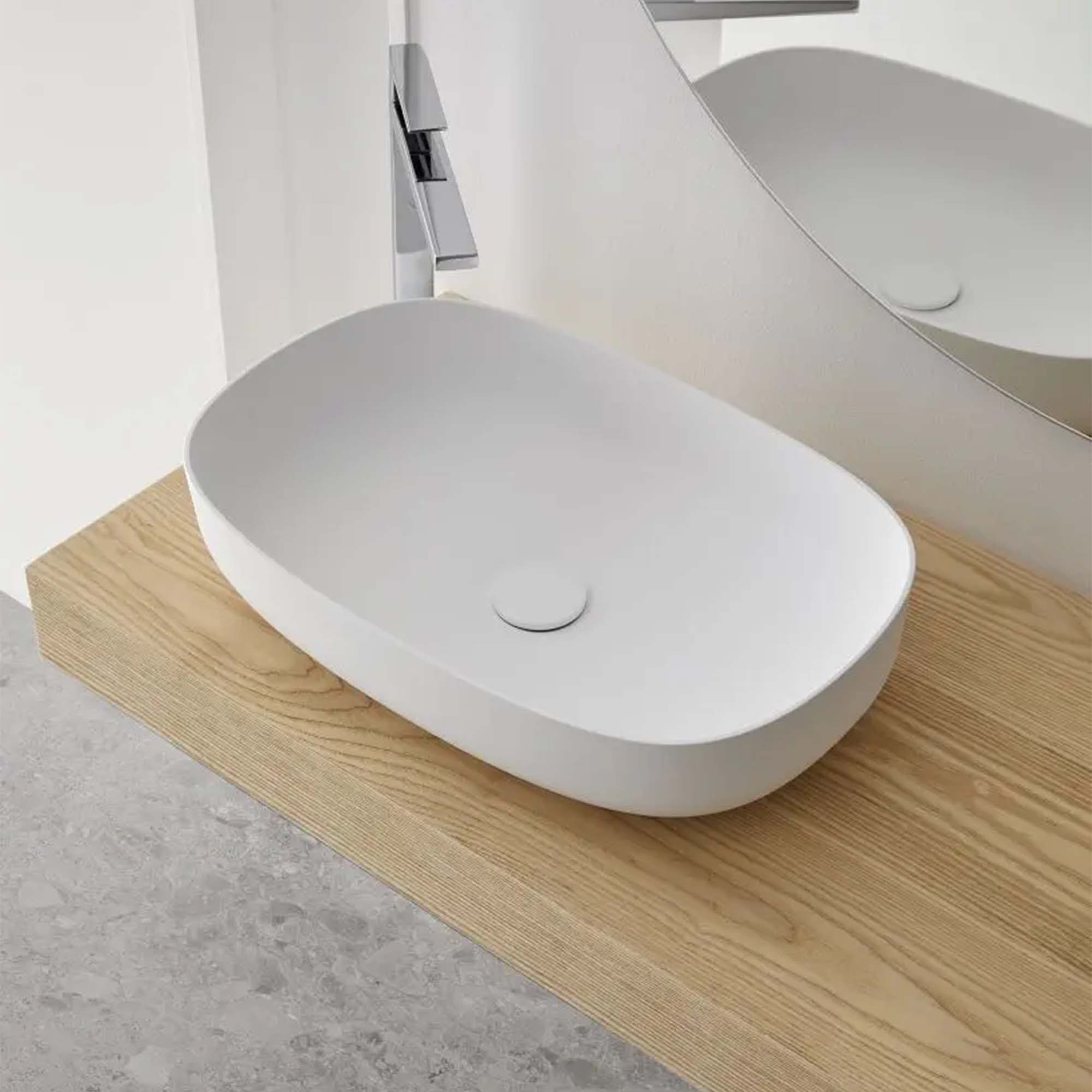 oslo oval 600 solid surface countertop basin matt white