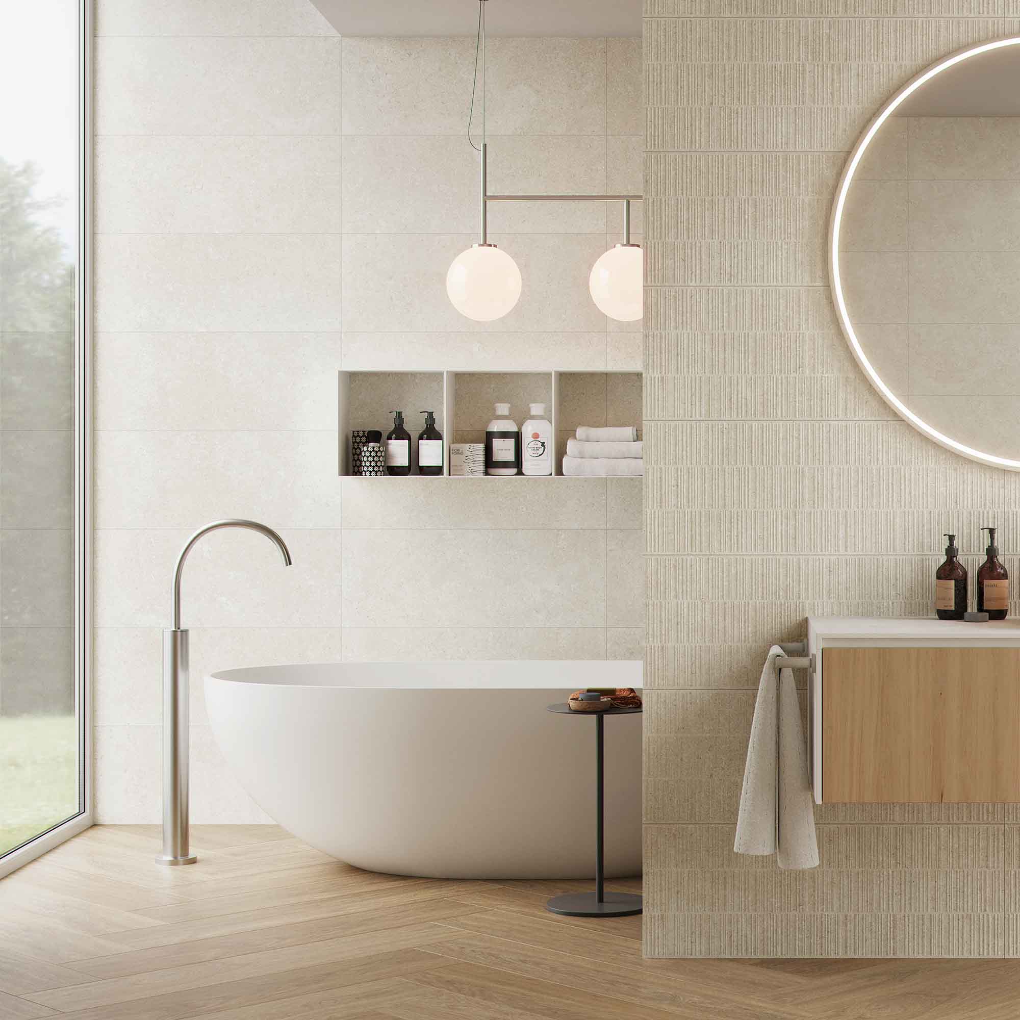 palma almond decor ceramic wall tile 33x99cm matt