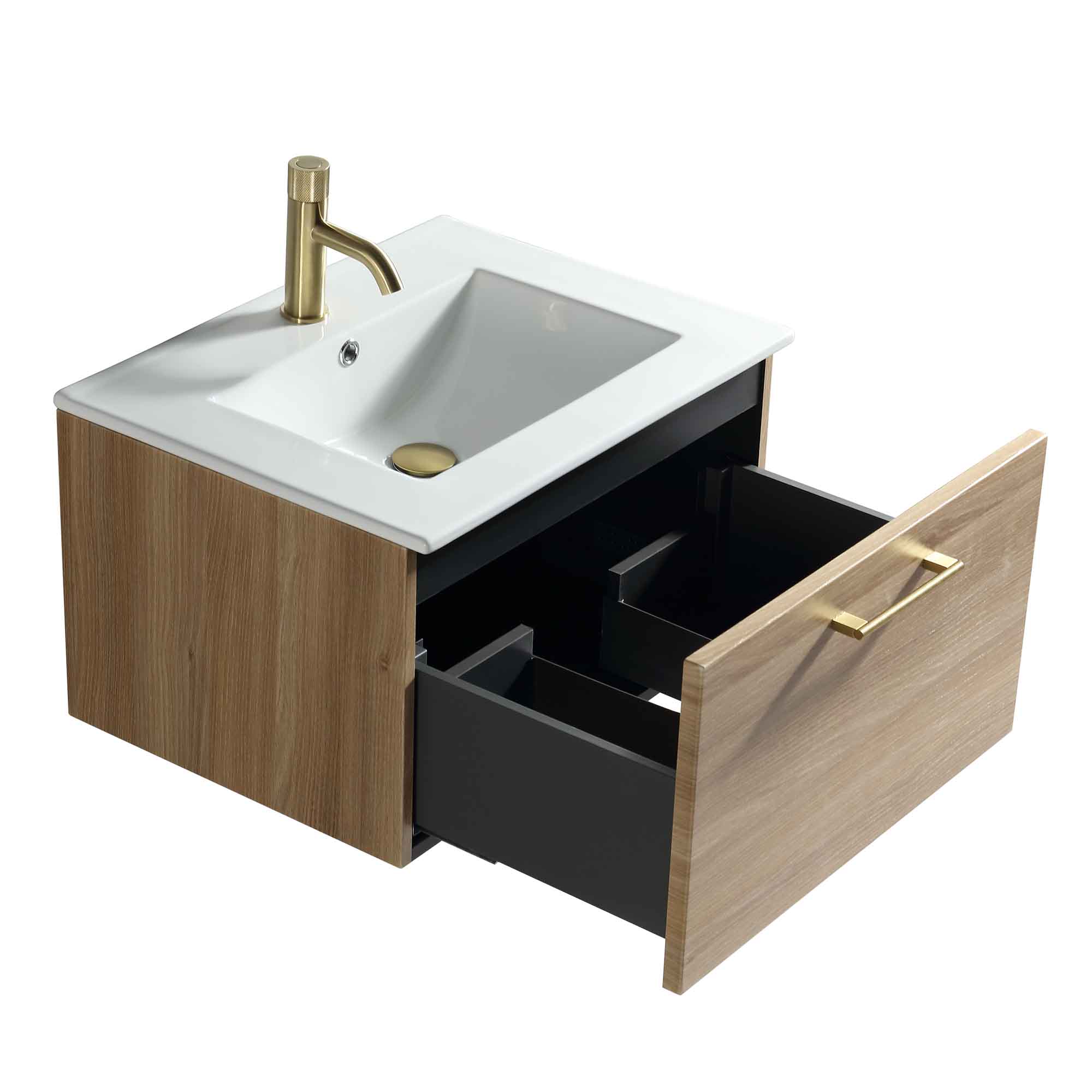 pisa 600 wall mounted 1 drawer vanity unit with washbasin country oak