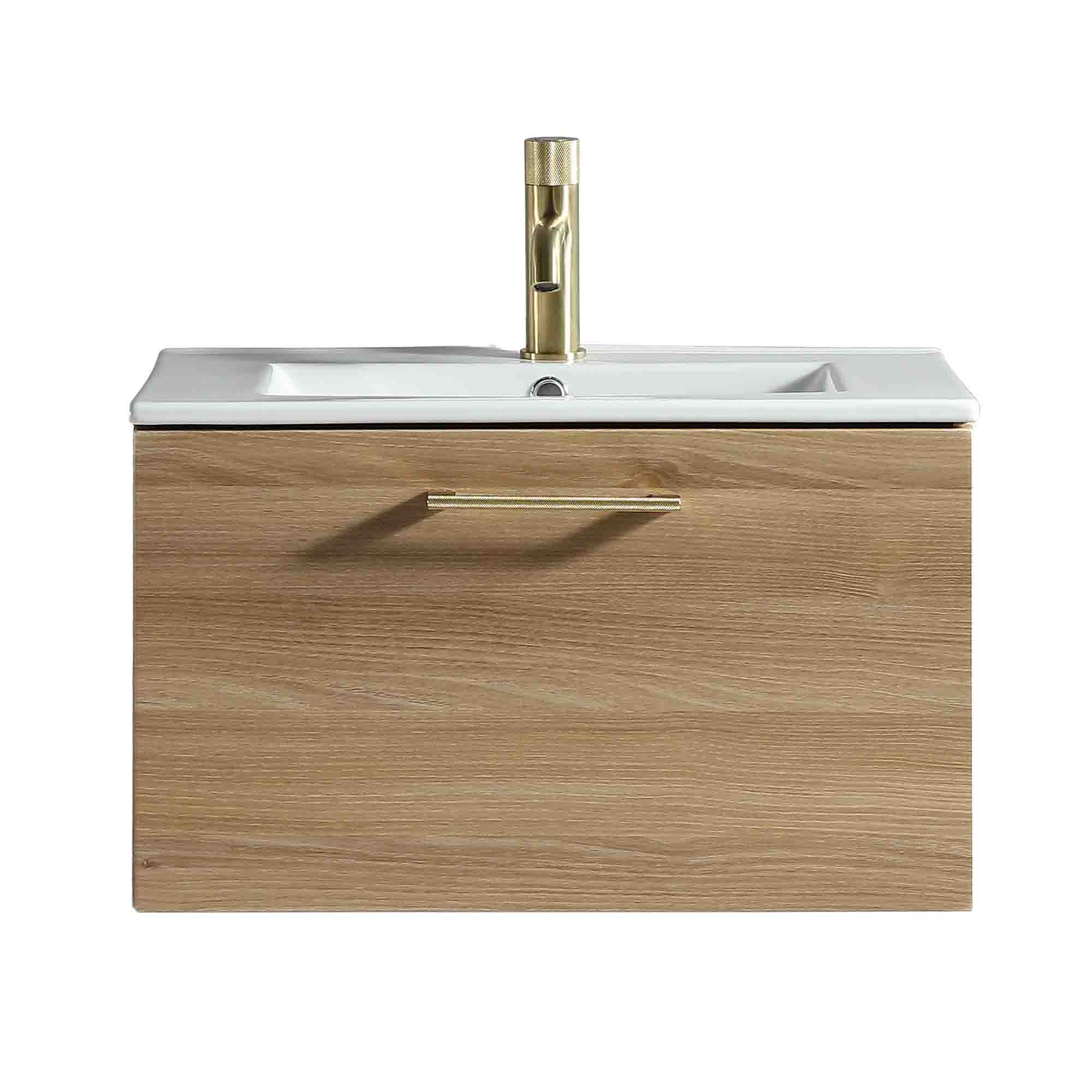 pisa 600 wall mounted 1 drawer vanity unit with washbasin country oak