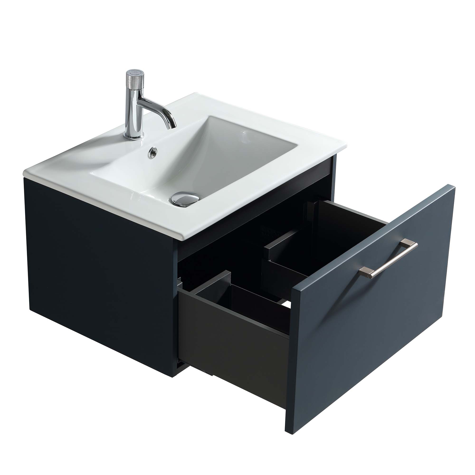 pisa 600 wall mounted 1 drawer vanity unit with washbasin midnight shadow