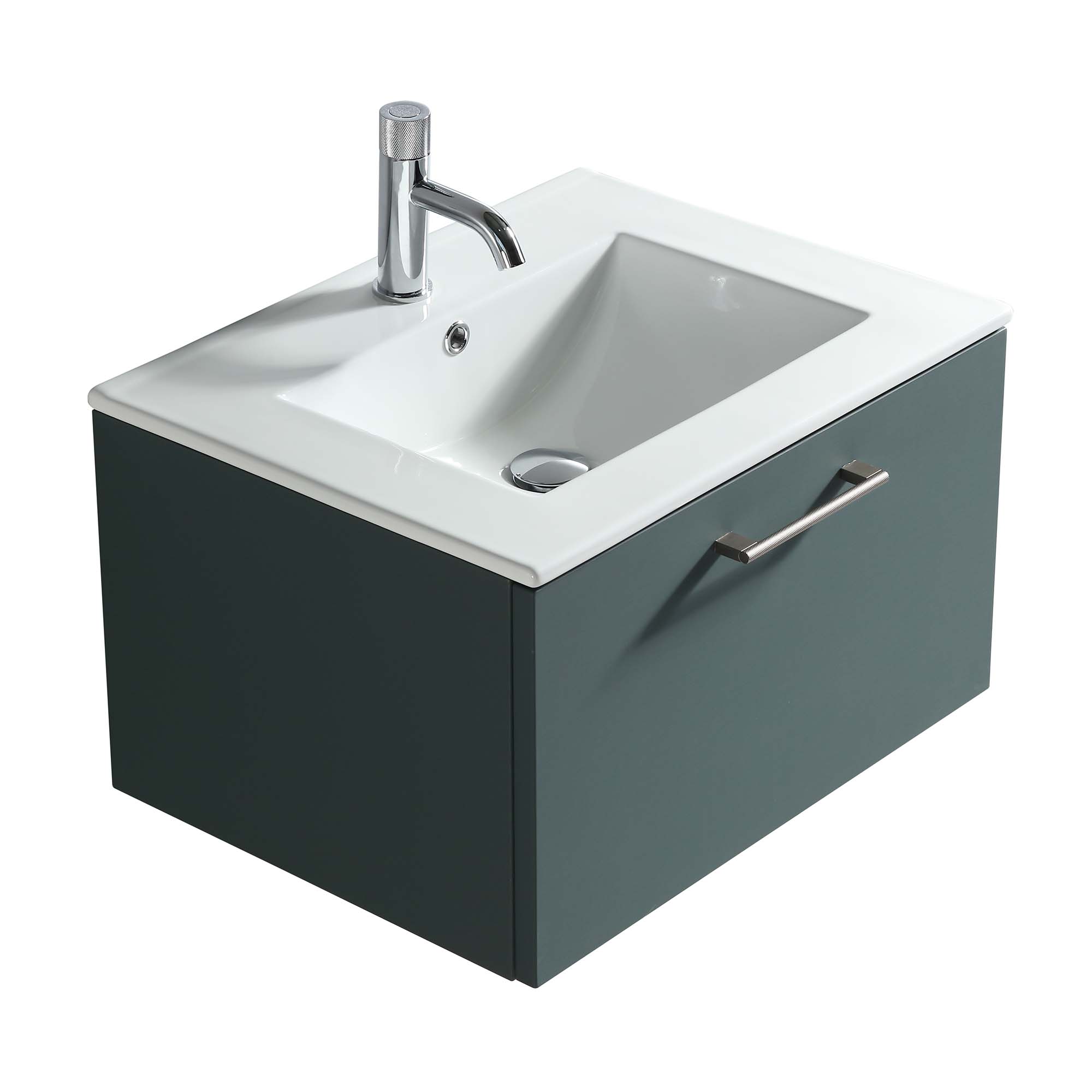 pisa 600 wall mounted 1 drawer vanity unit with washbasin smoked sage