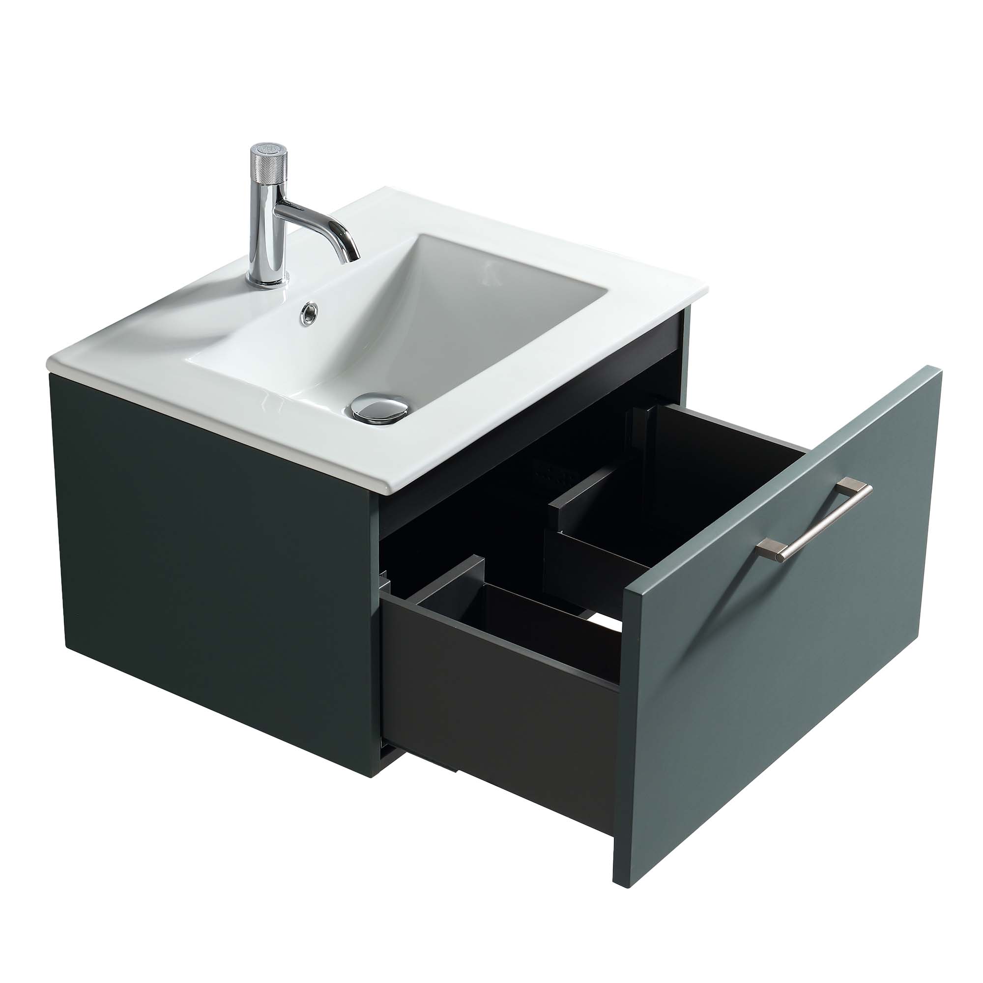 pisa 600 wall mounted 1 drawer vanity unit with washbasin smoked sage