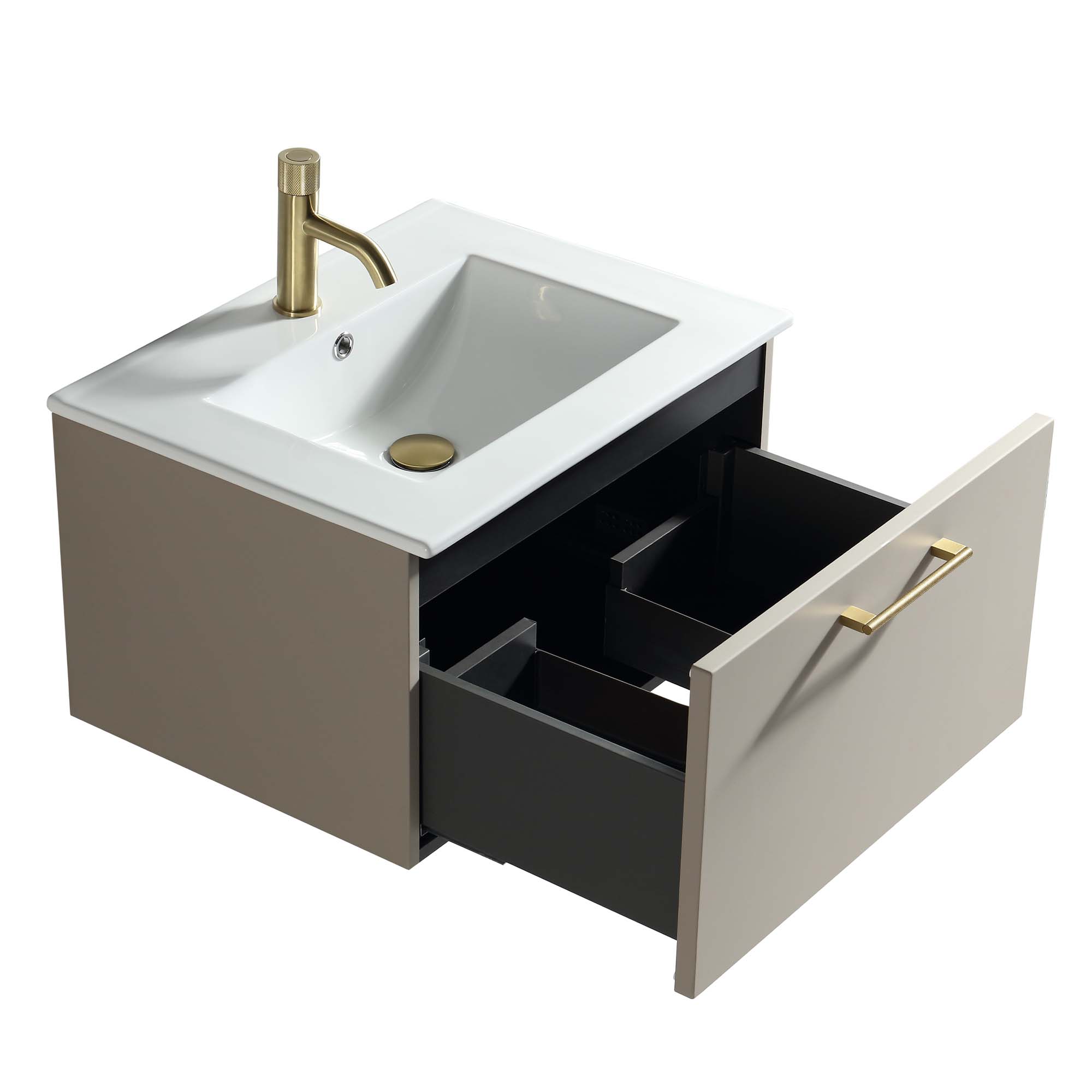 pisa 600 wall mounted 1 drawer vanity unit with washbasin soft coffee