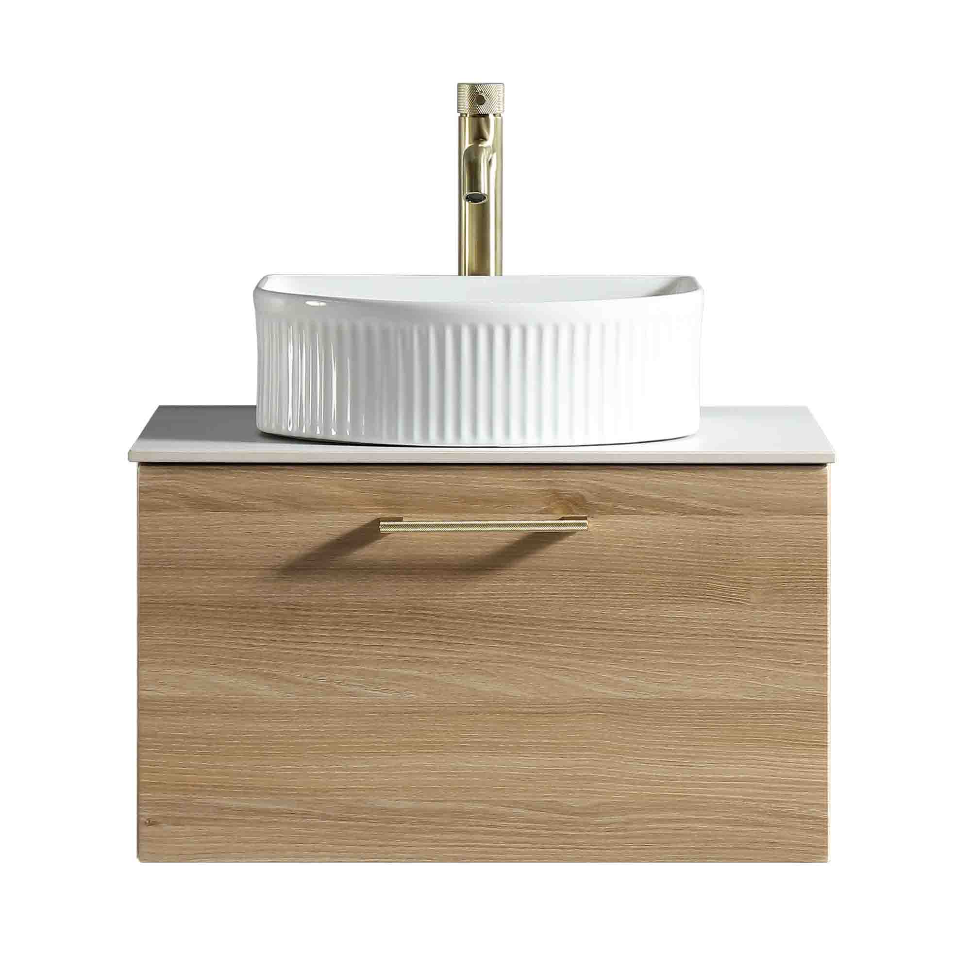 pisa 600 wall mounted 1 drawer vanity unit with worktop country oak