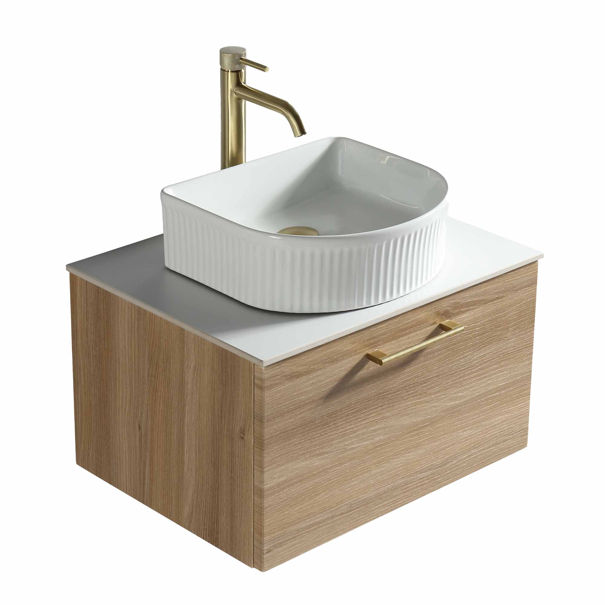 pisa 600 wall mounted 1 drawer vanity unit with worktop country oak