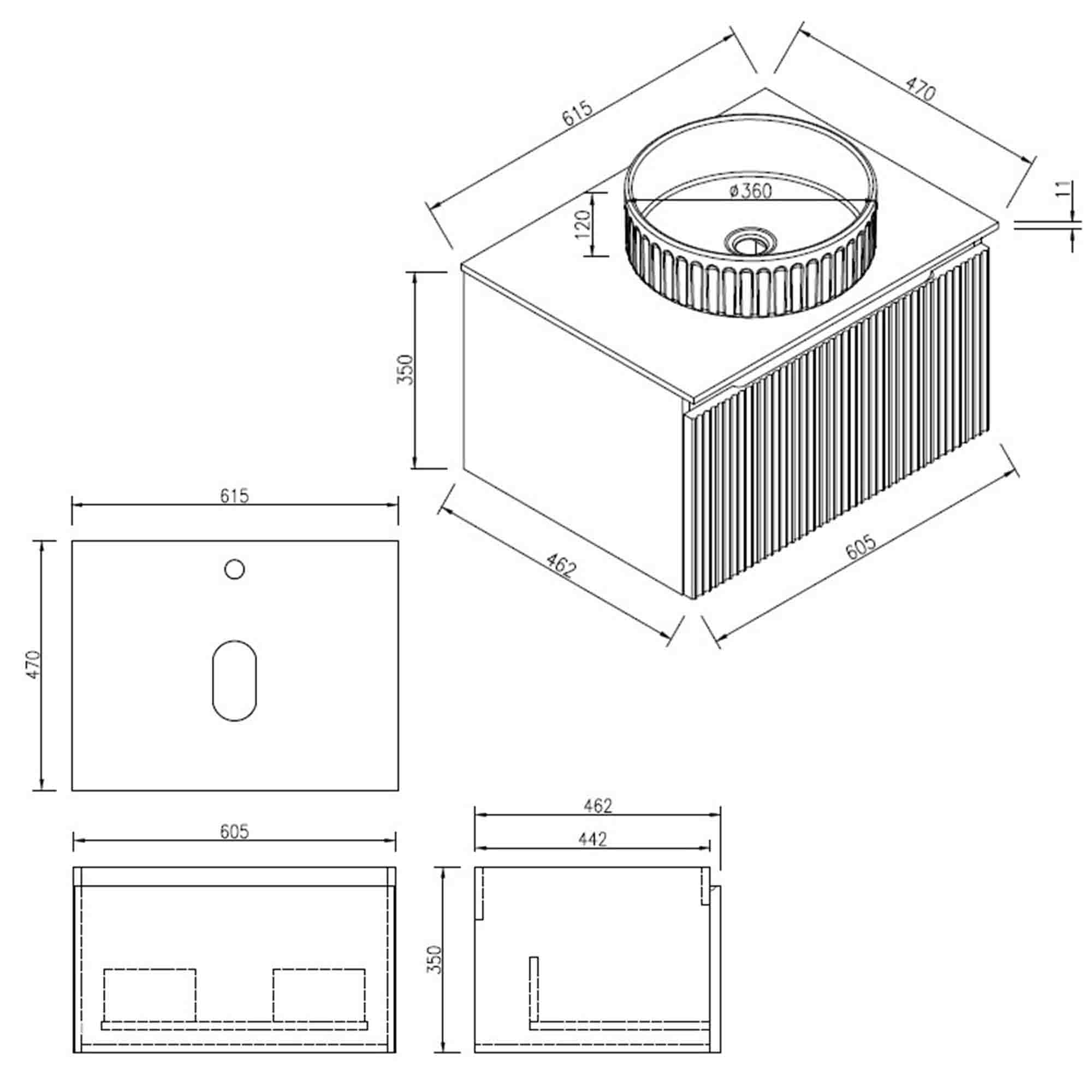 Pisa 600 Wall Mounted Vanity Unit With Worktop