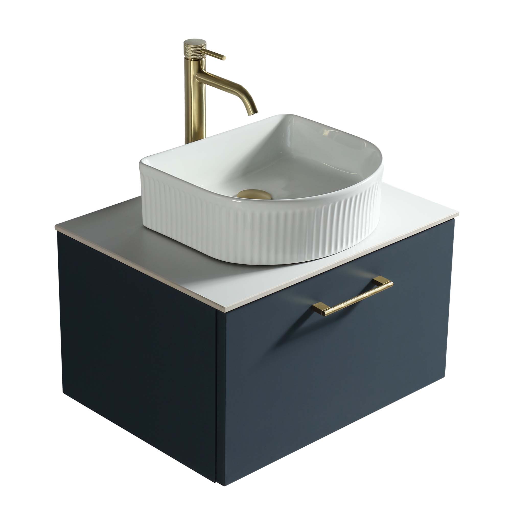 pisa 600 wall mounted 1 drawer vanity unit with worktop midnight shadow