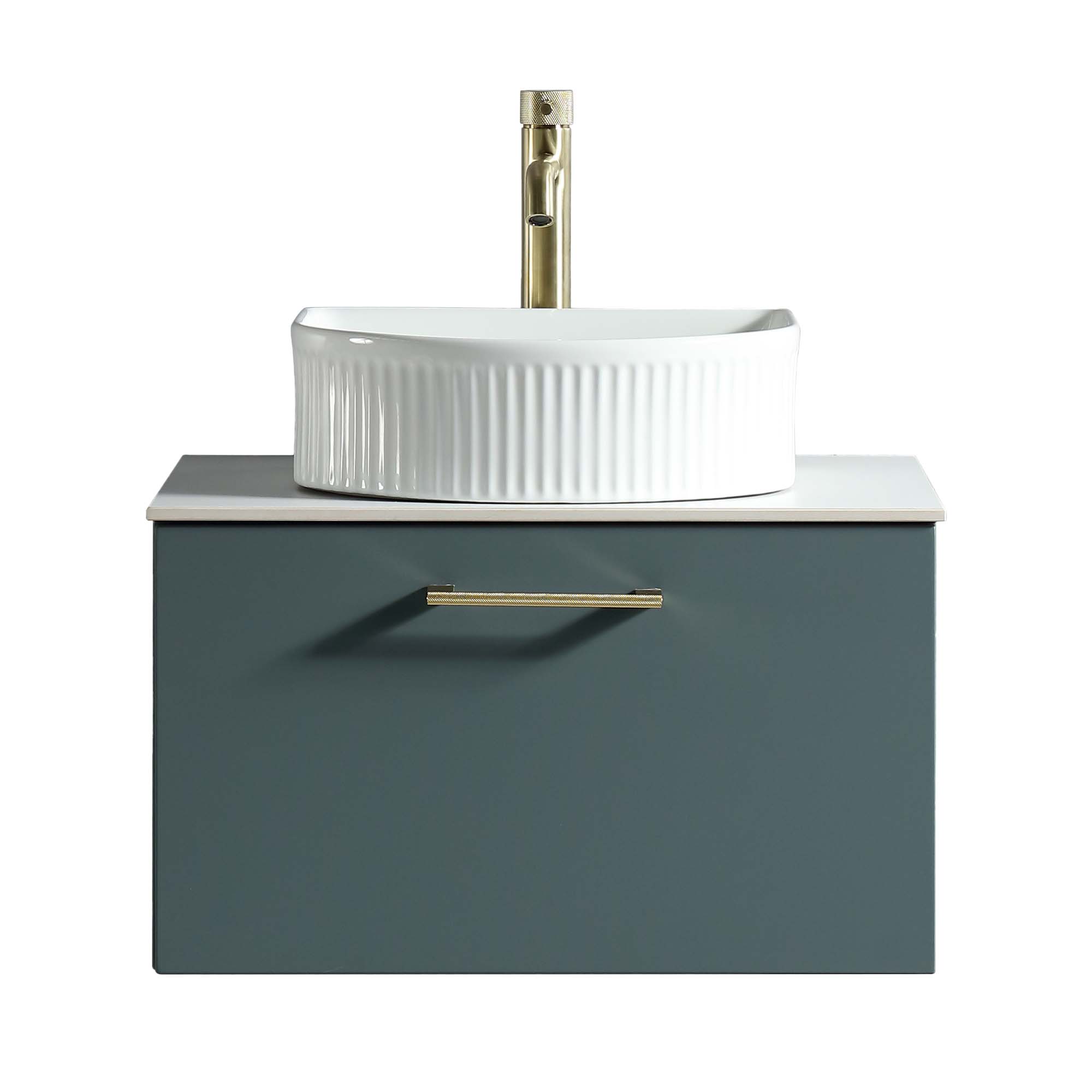 pisa 600 wall mounted 1 drawer vanity unit with worktop smoked sage