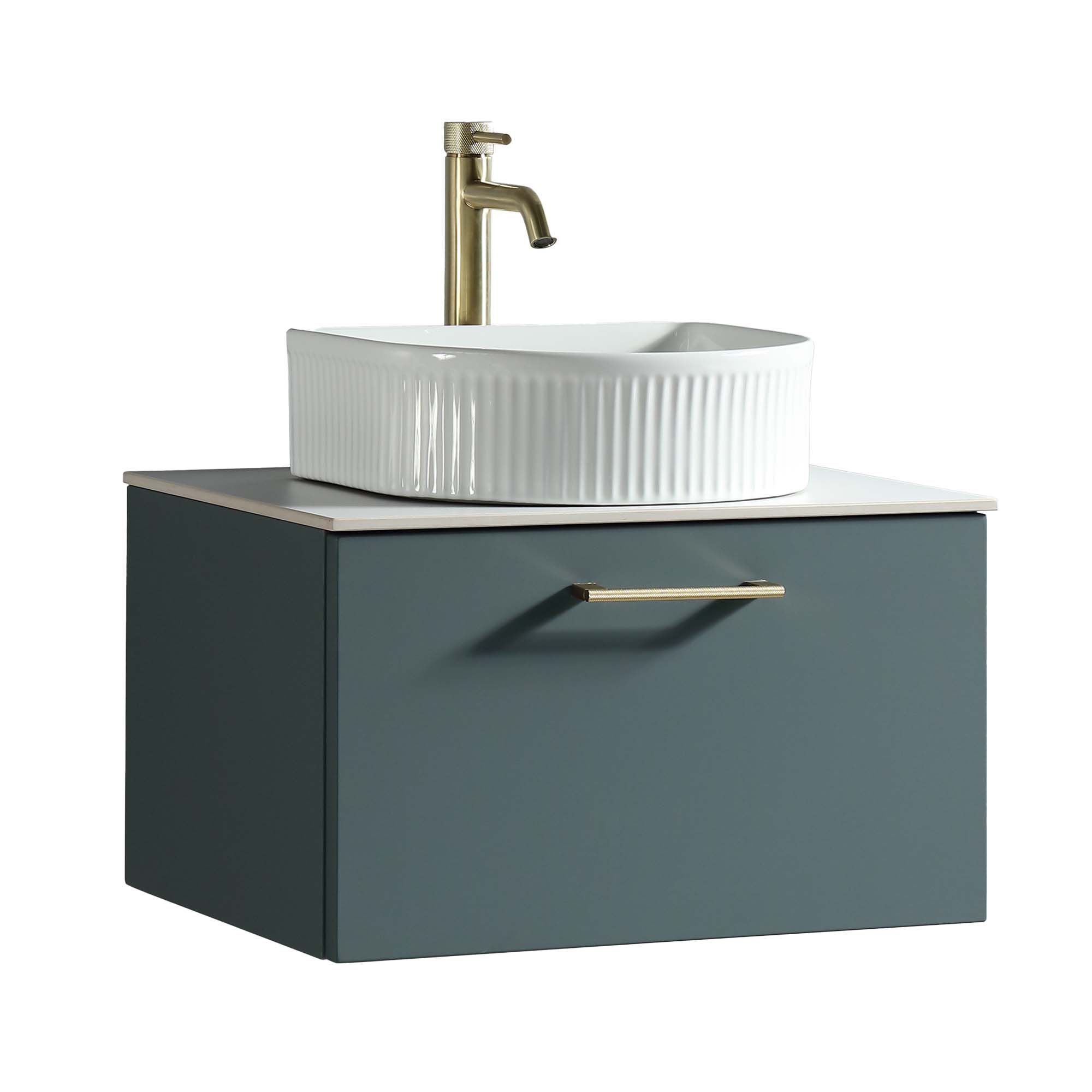 pisa 600 wall mounted 1 drawer vanity unit with worktop smoked sage