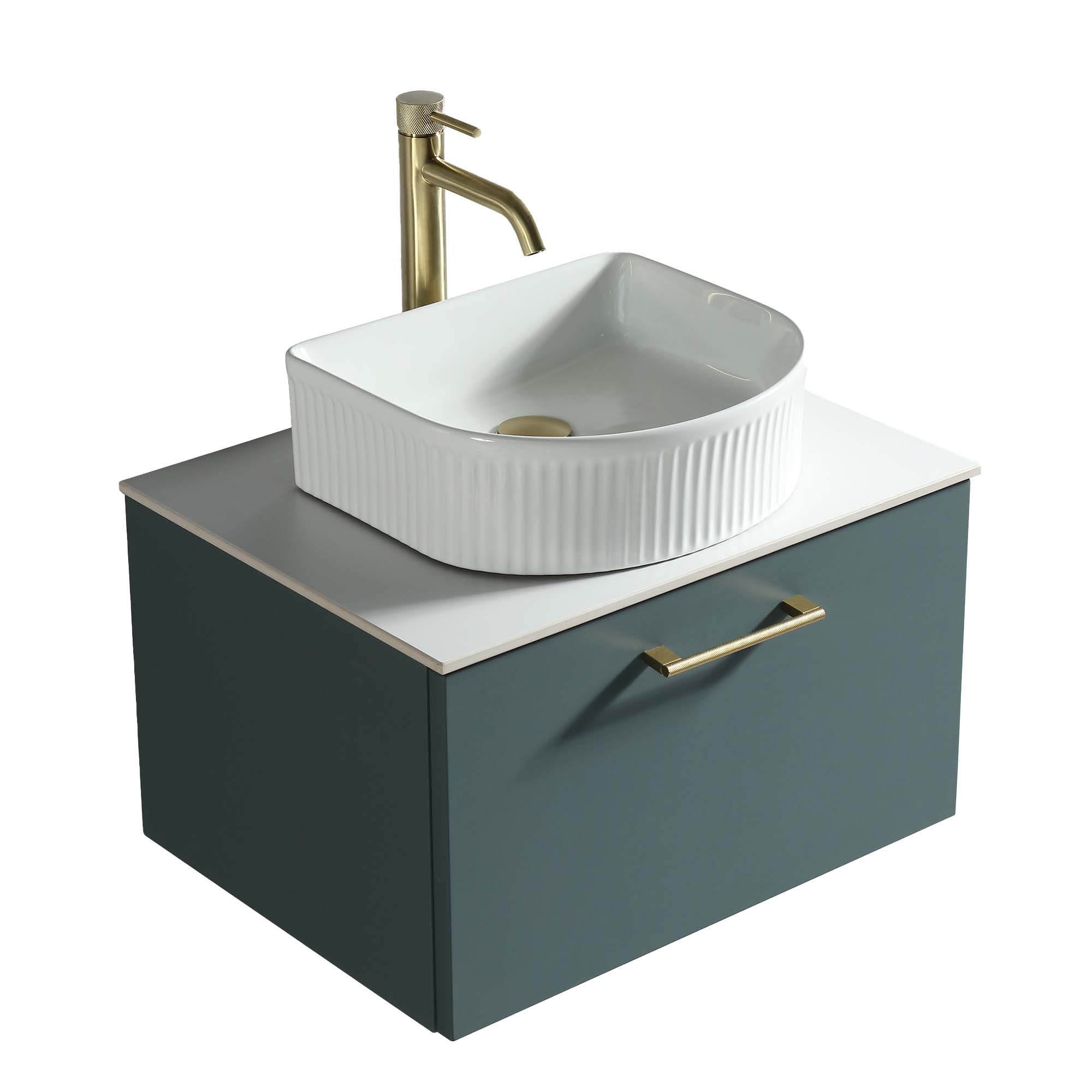 pisa 600 wall mounted 1 drawer vanity unit with worktop smoked sage