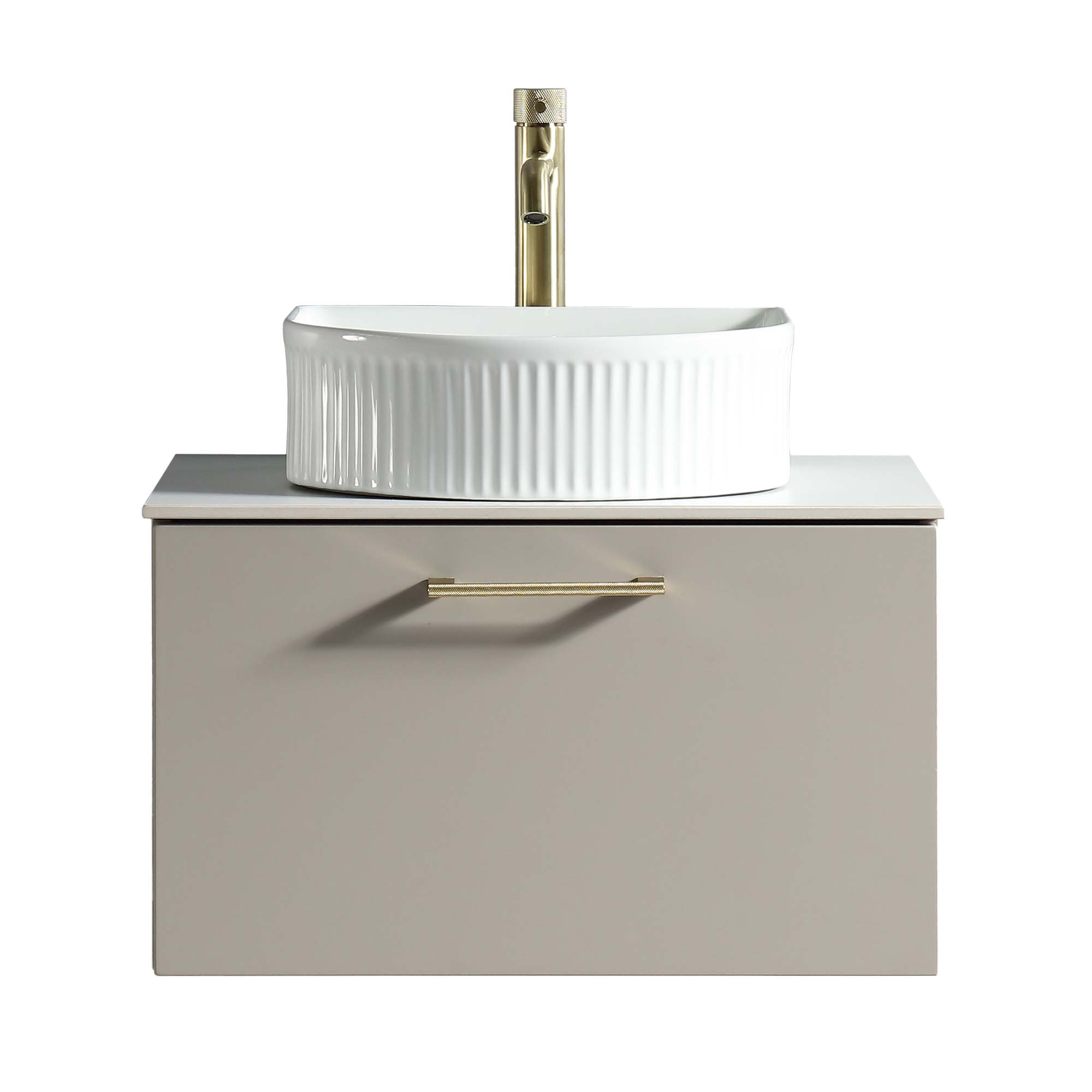 pisa 600 wall mounted 1 drawer vanity unit with worktop soft coffee