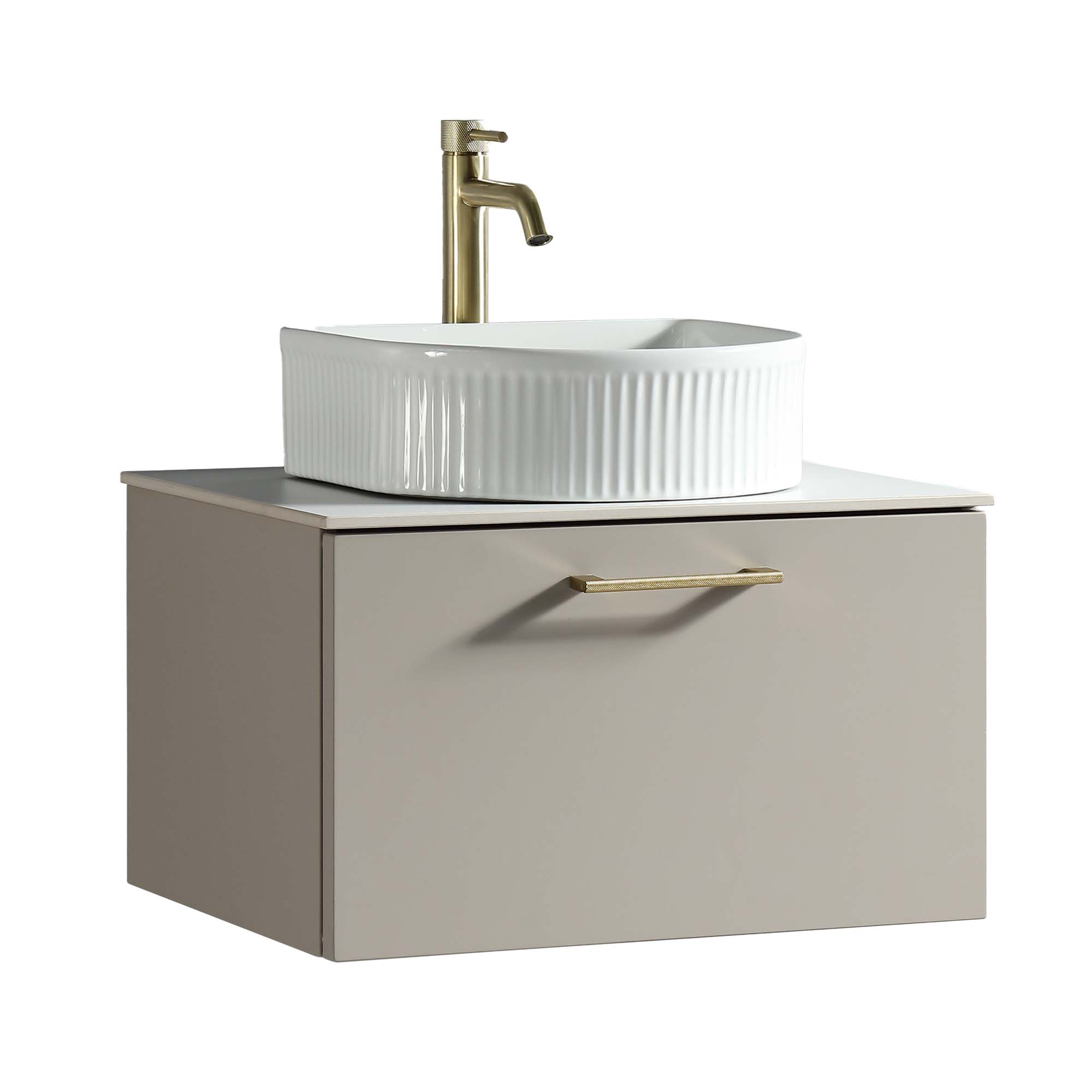 pisa 600 wall mounted 1 drawer vanity unit with worktop soft coffee