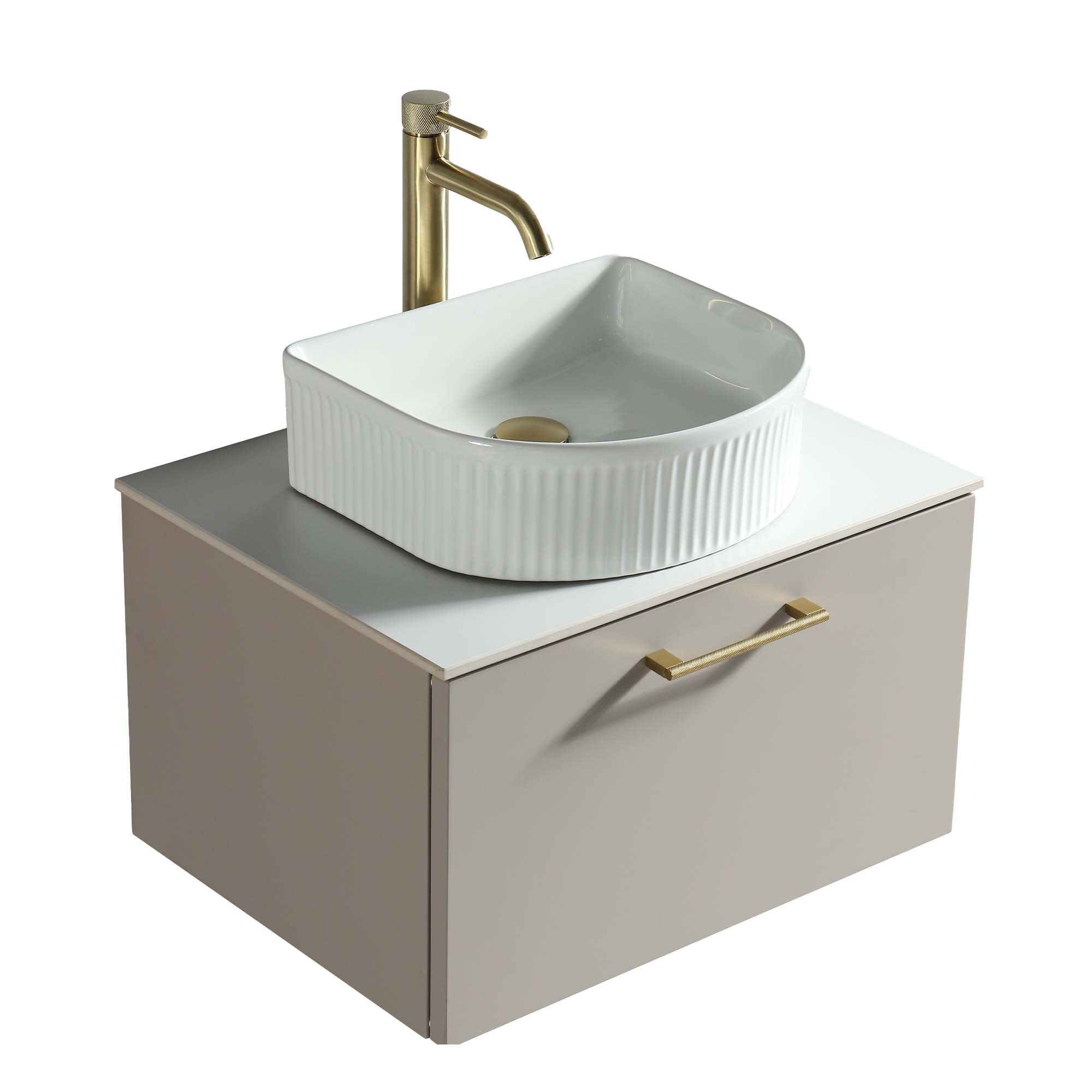 pisa 600 wall mounted 1 drawer vanity unit with worktop soft coffee