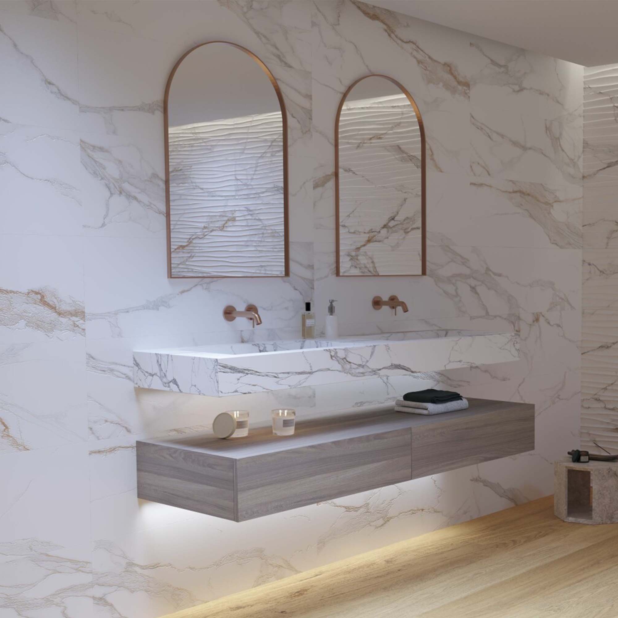 praline gold 4d marble effect ceramic tile matt 33x100cm