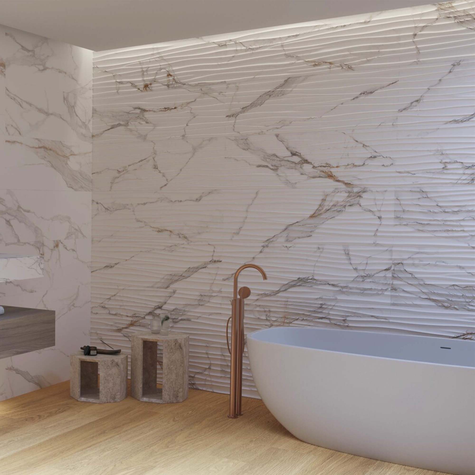 praline gold marble effect ceramic 4d tile decor matt 33x100cm