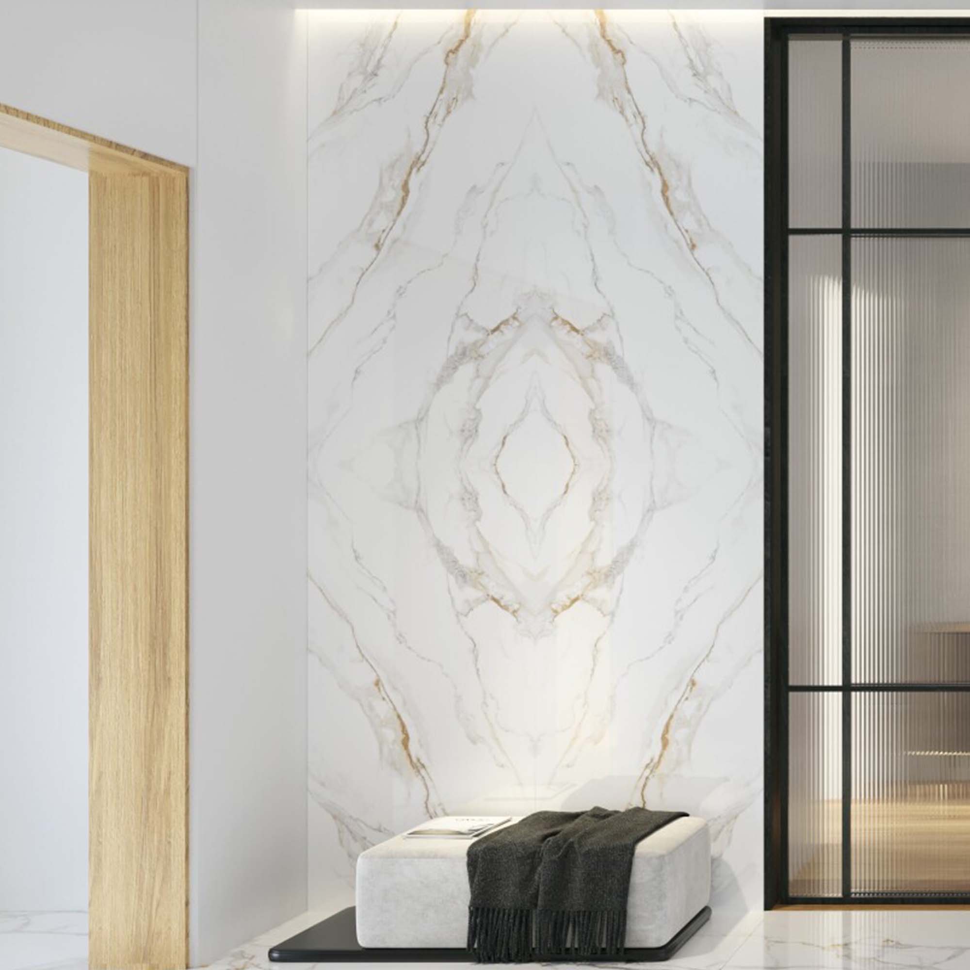 praline gold marble effect tile 75x151cm bookmatch polished