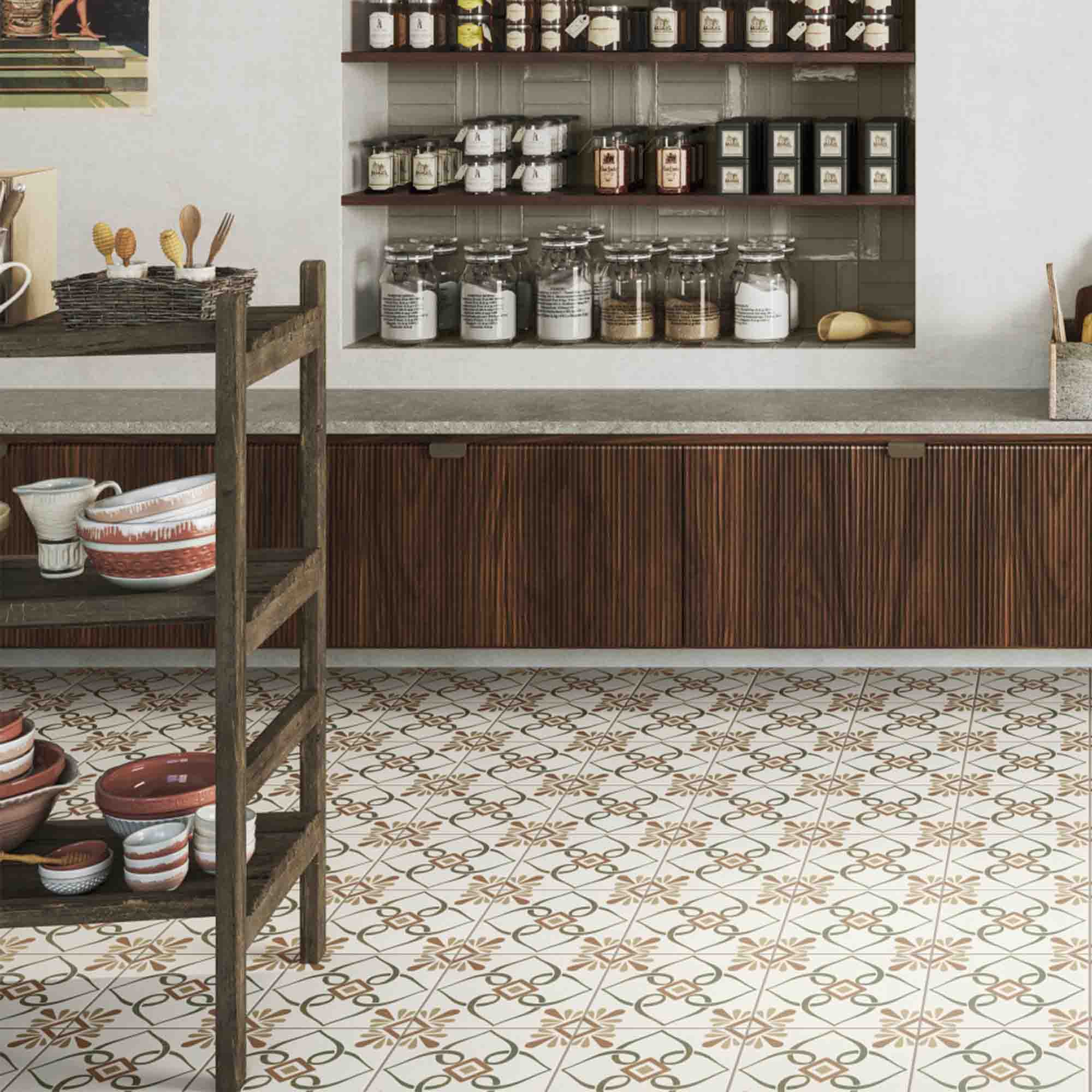 provenza green petals pattern porcelain tile 22x22cm matt