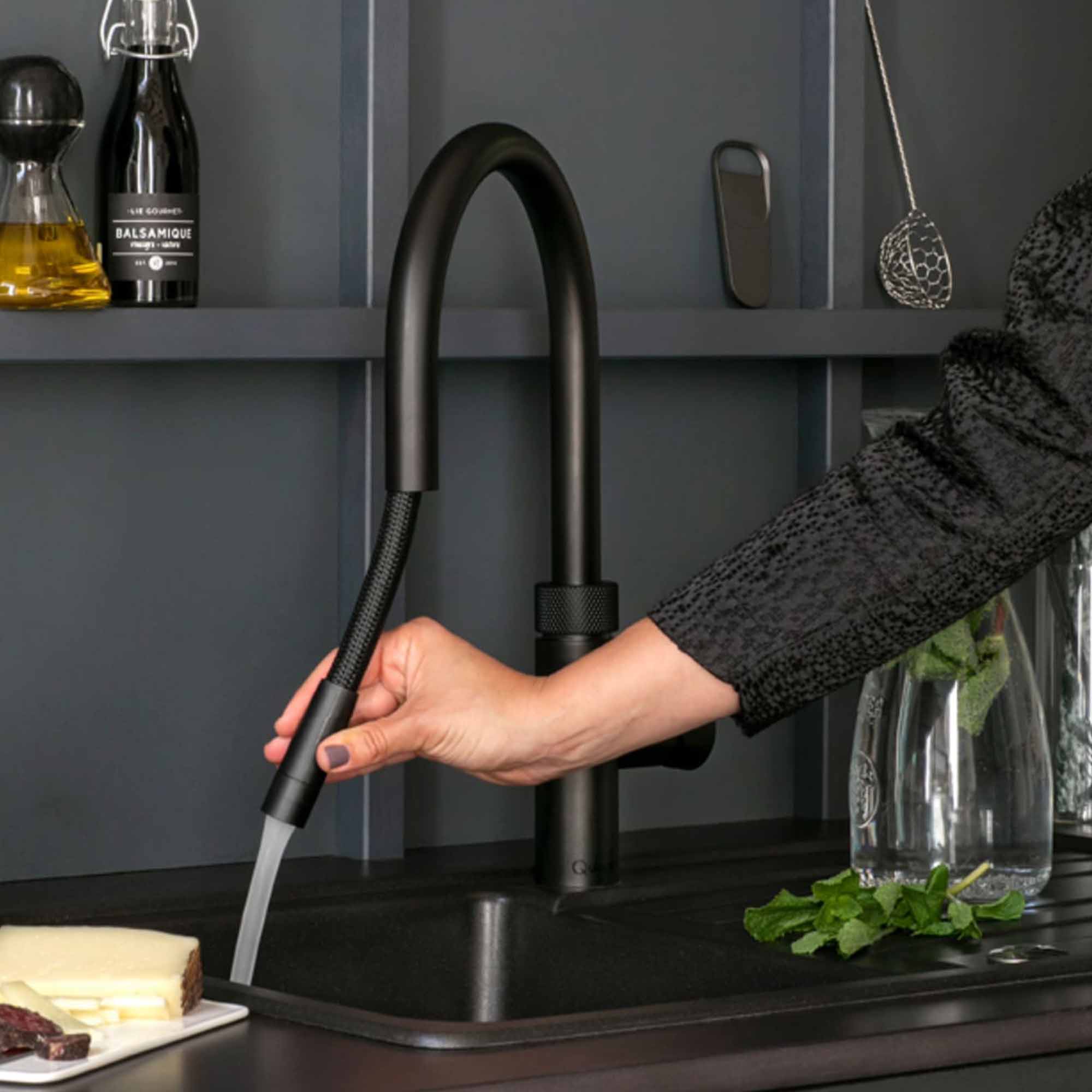 quooker flex boiling kitchen tap with pro 3 tank black