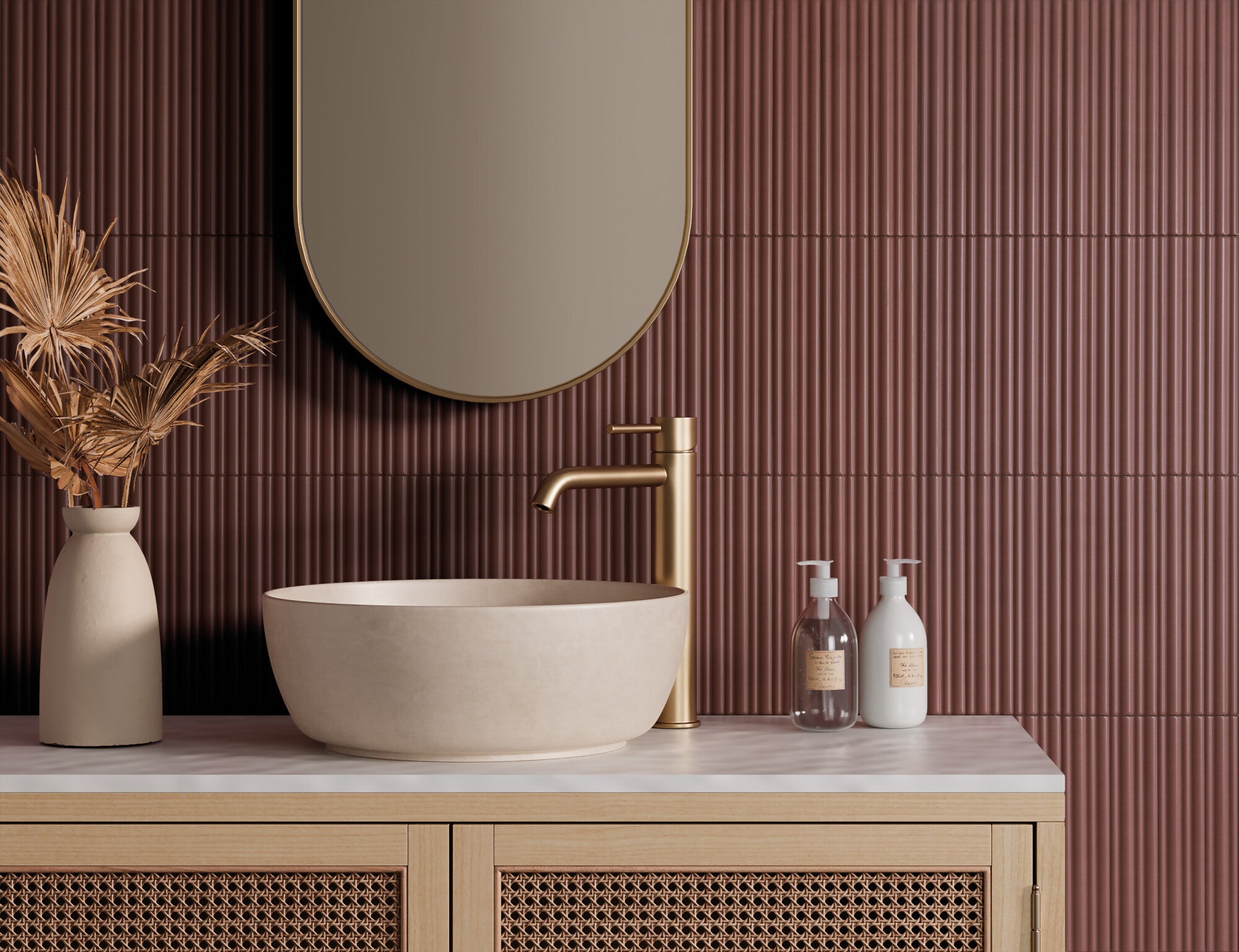 harmony rainbow cherry ribbed decor wall tile 5x25cm matt