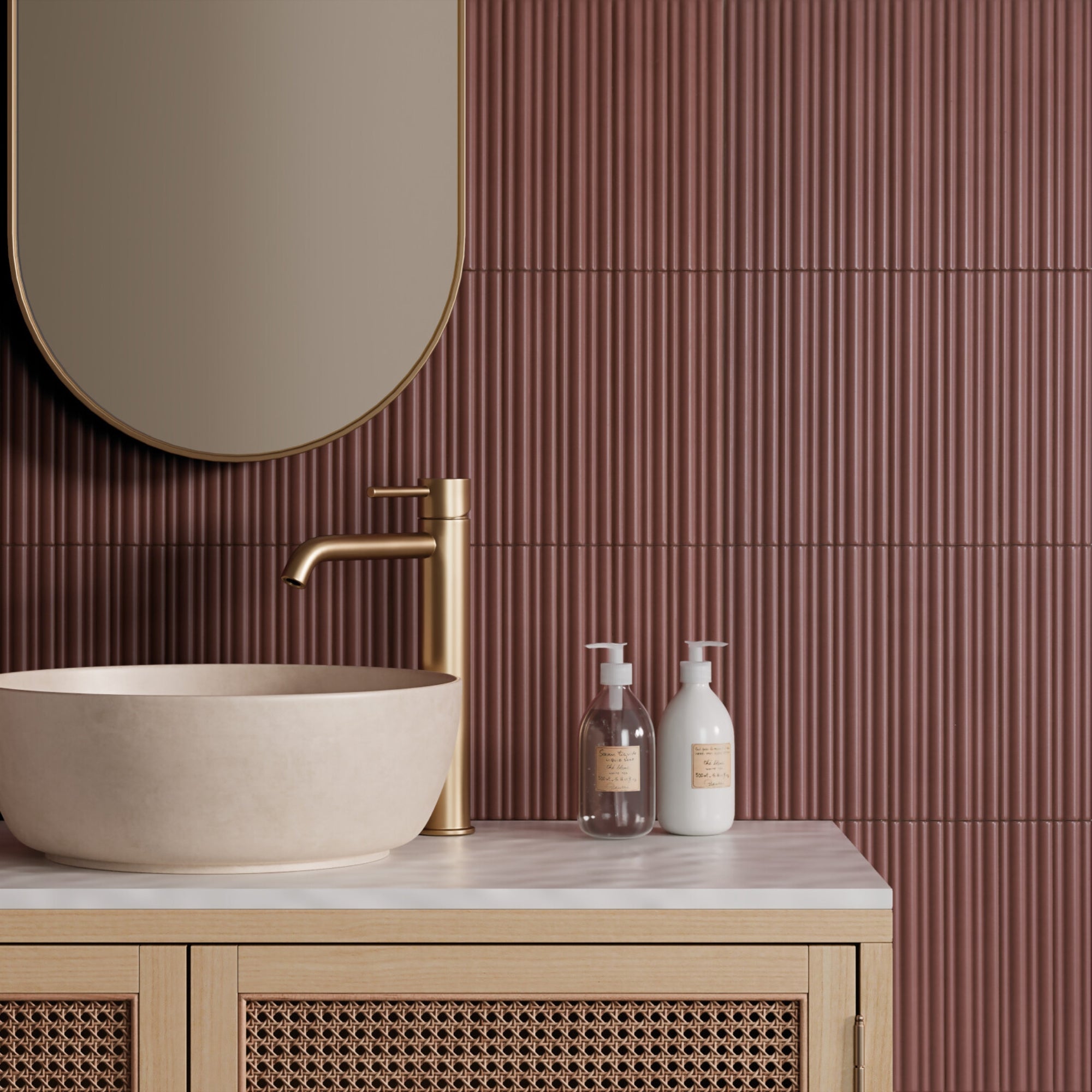 harmony rainbow cherry ribbed decor wall tile 5x25cm matt