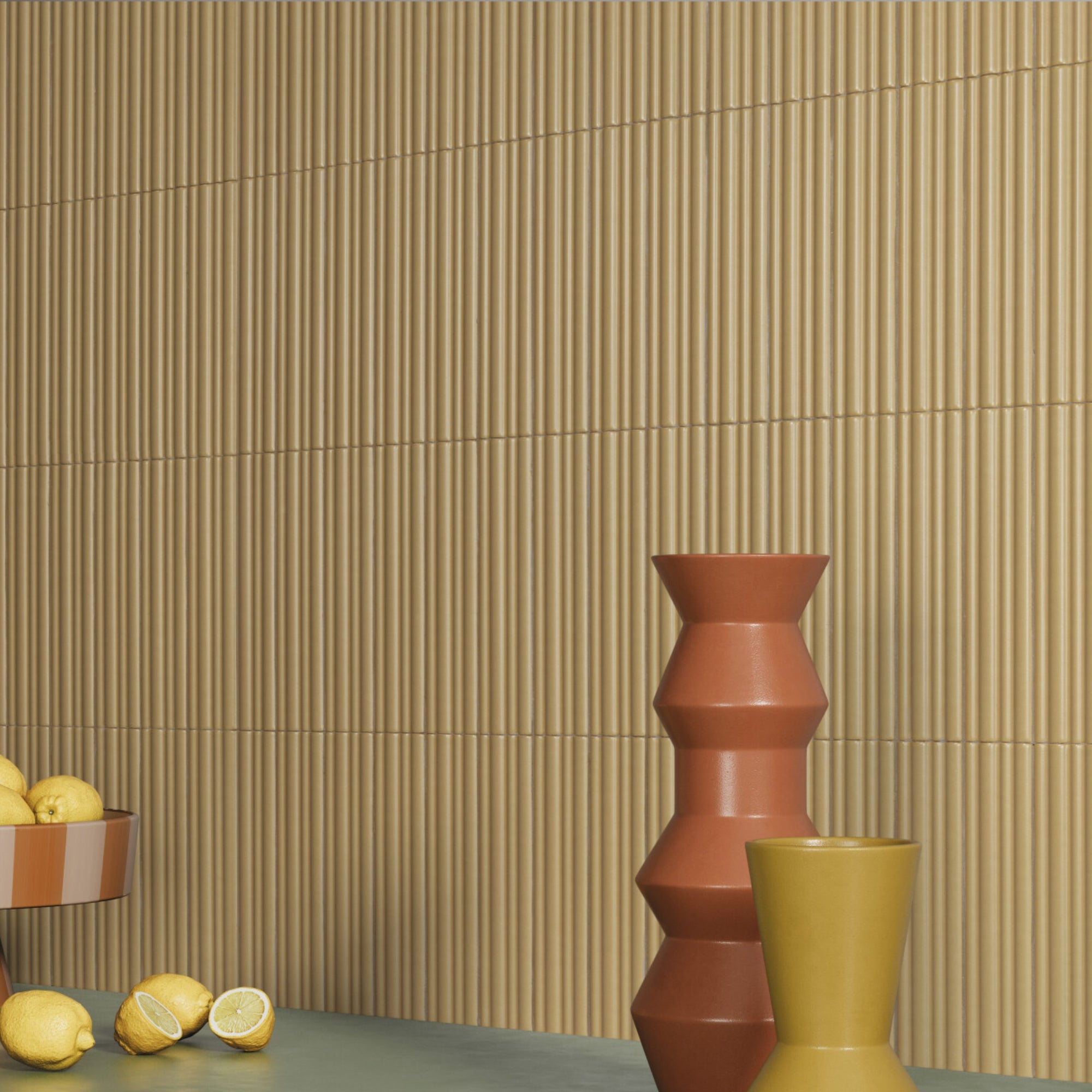 harmony rainbow gold ribbed decor wall tile 5x25cm matt