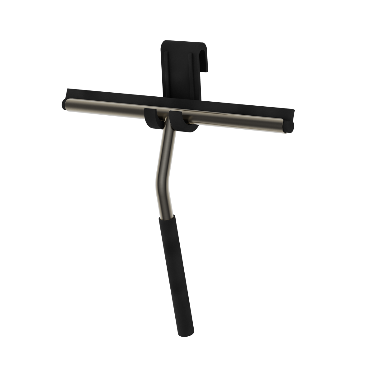 Premium bathroom shower glass squeegee in gunmetal grey finish with ergonomic handle design. Supplied by Deluxe Bathrooms.