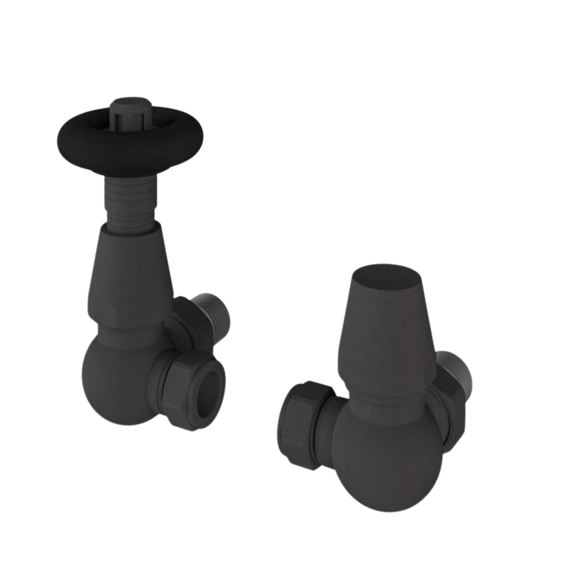 Rivassa Thermostatic Corner Radiator Valves with Lockshield Matt Anthracite Deluxe Bathrooms