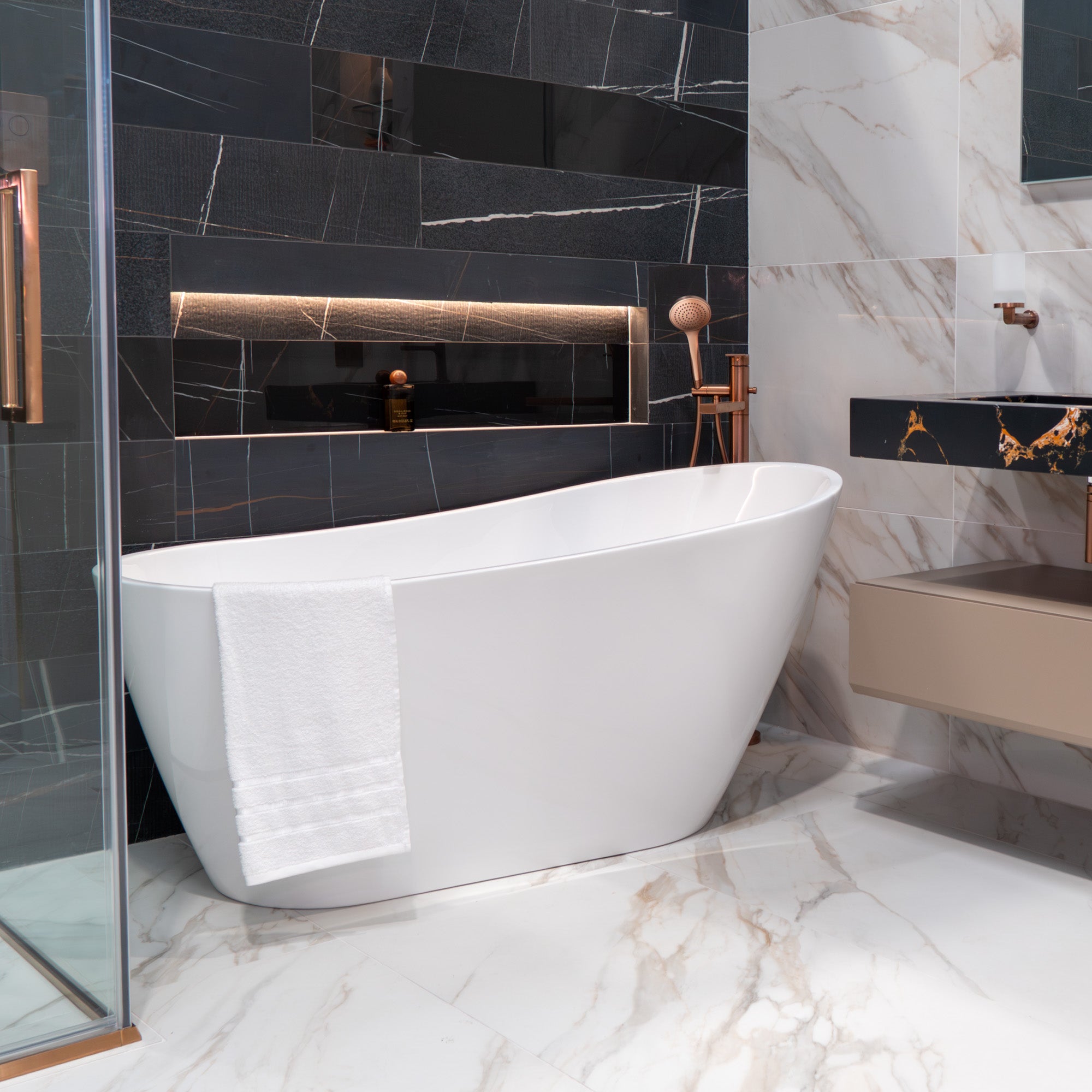 Granlusso™ Roberto Nova Modern Slipper Freestanding Bath Acrylic - Gloss White