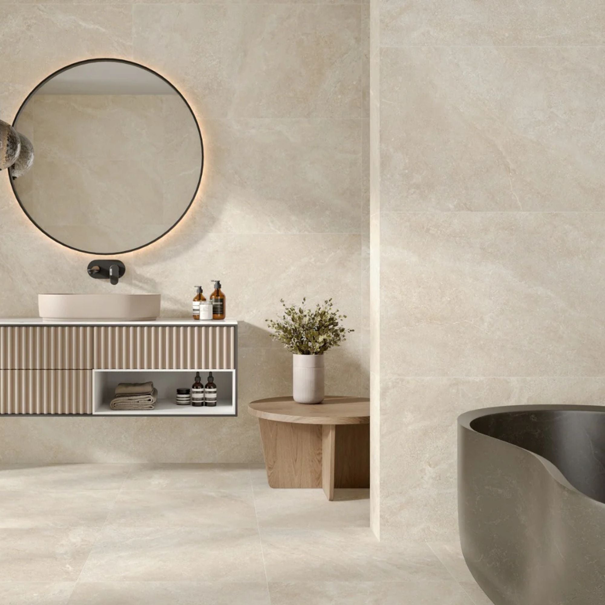 Rodea Ivory Stone Effect Porcelain Tile 30x60cm Matt Deluxe Bathrooms