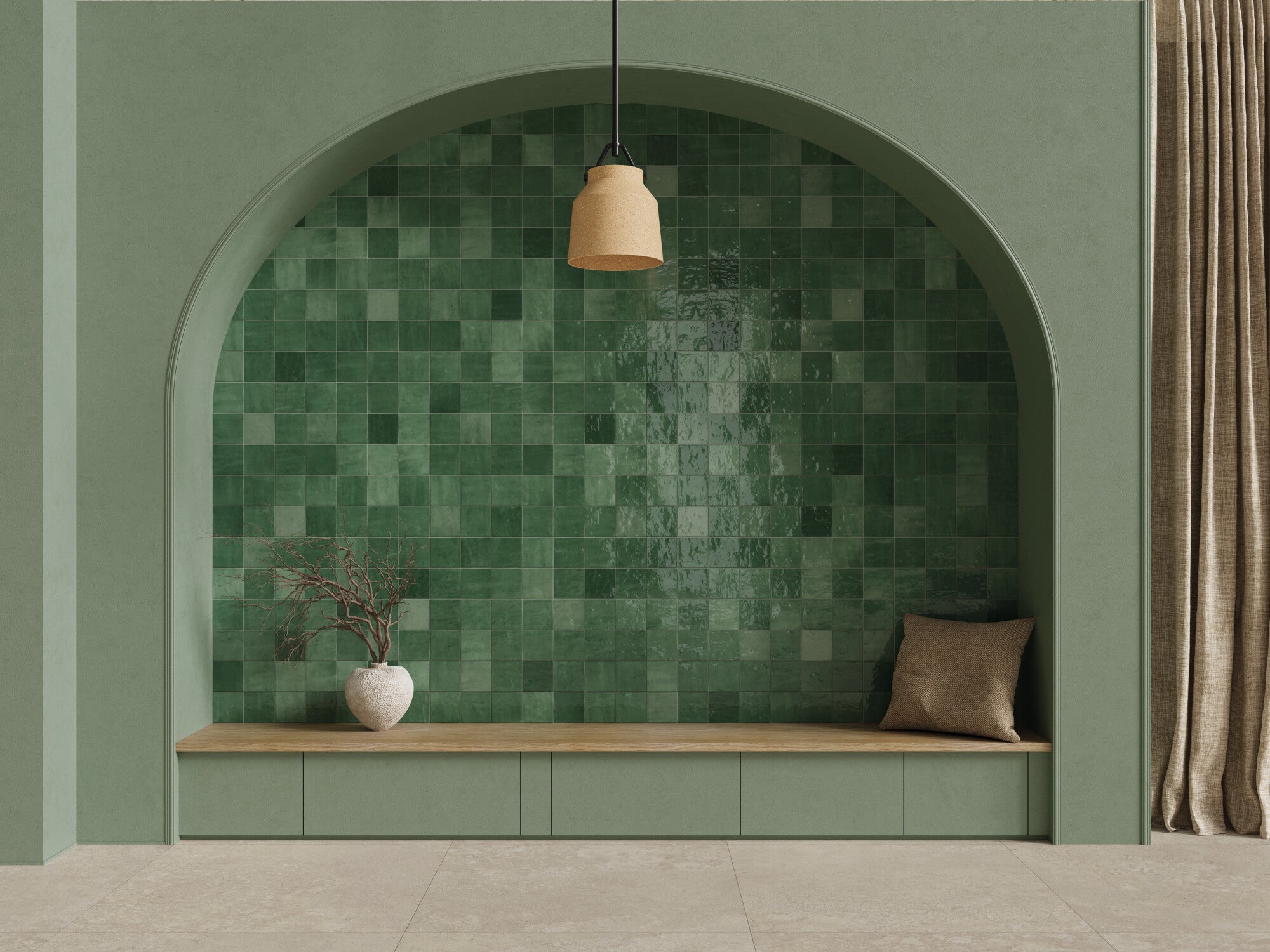 Samira Green Decor Wall Tile 10x10cm Gloss