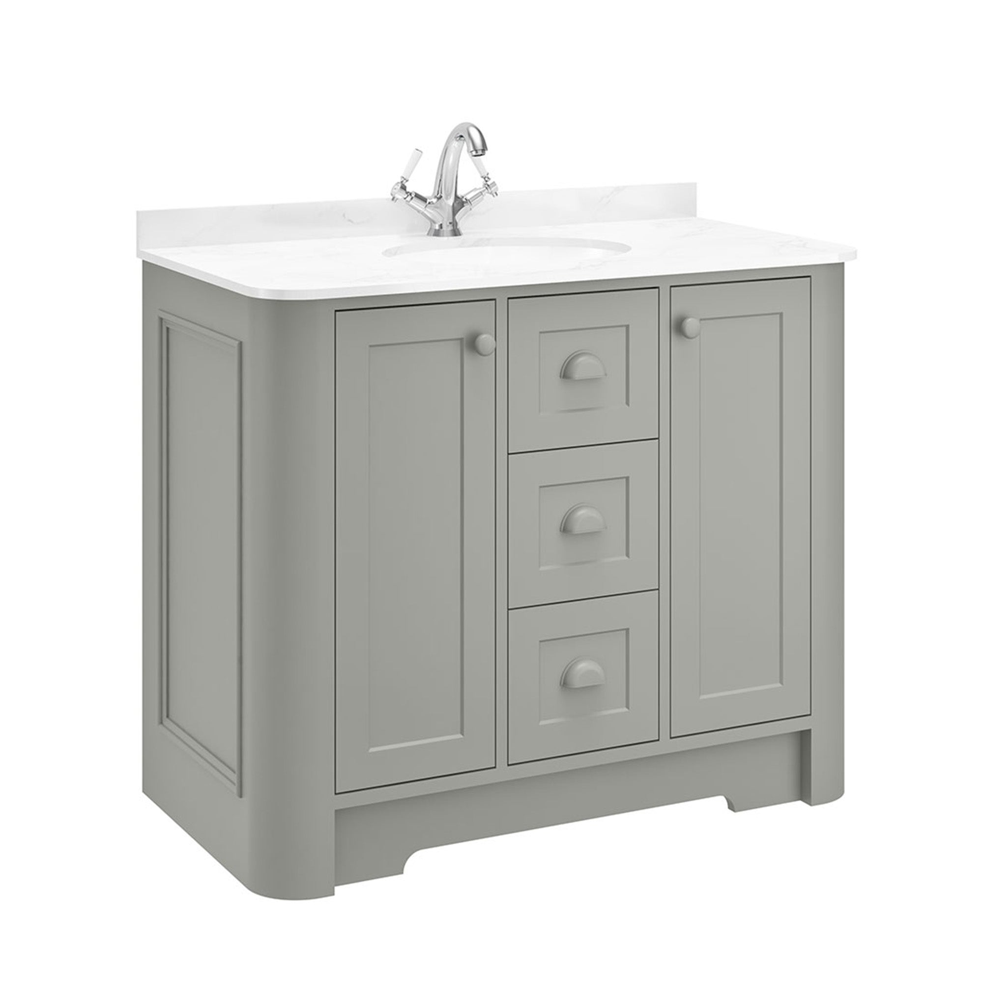 shrewsbury 1000 single basin floor standing vanity unit with carrara marble worktop dove grey
