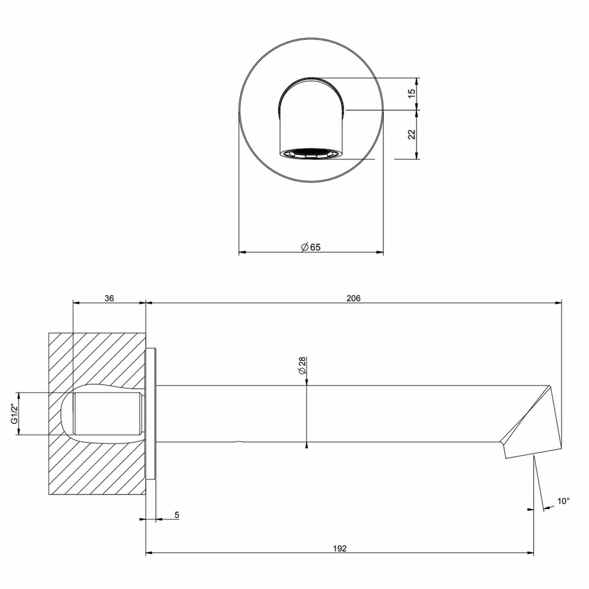 bath spout dimensions