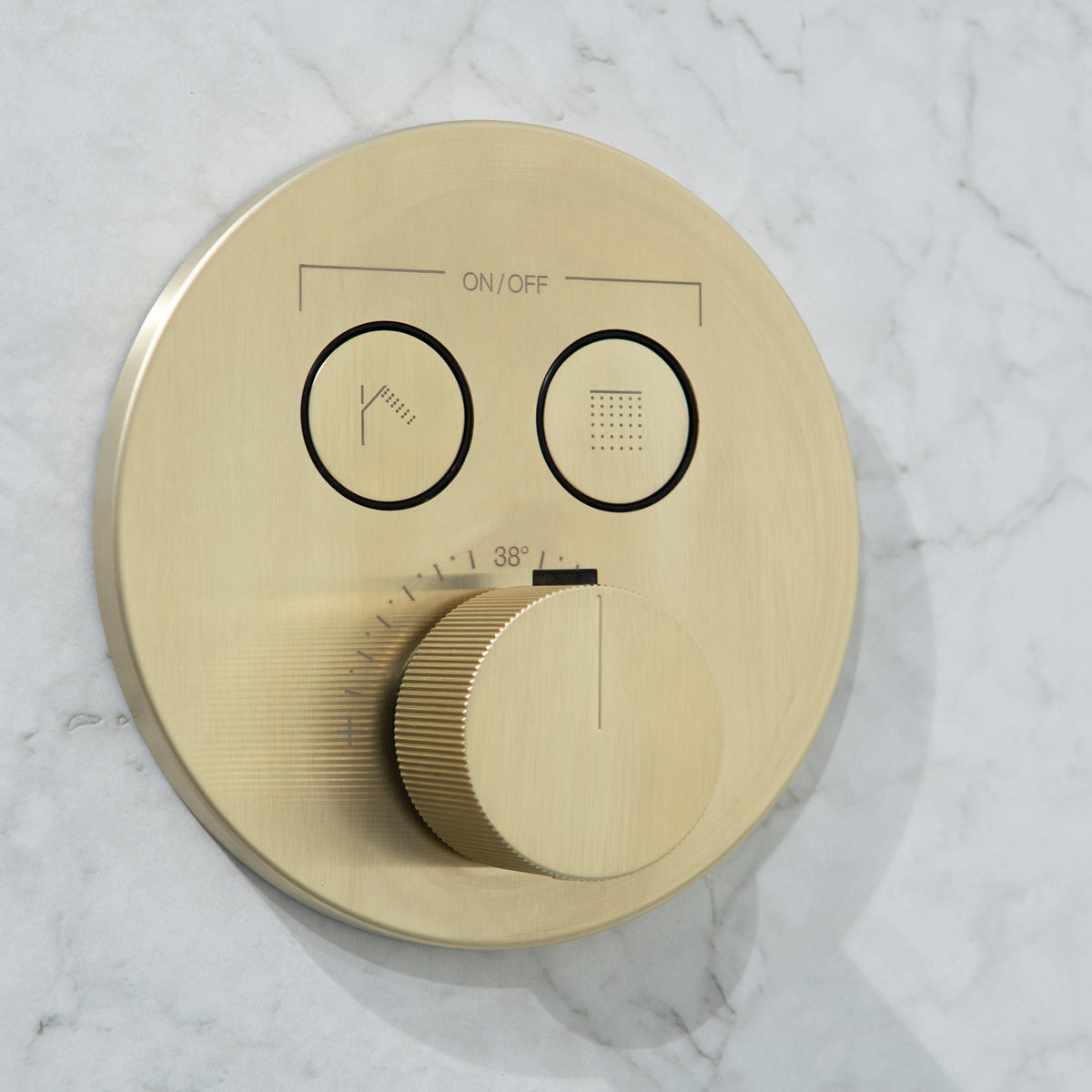 2 outlet thermostatic shower valve brushed brass
