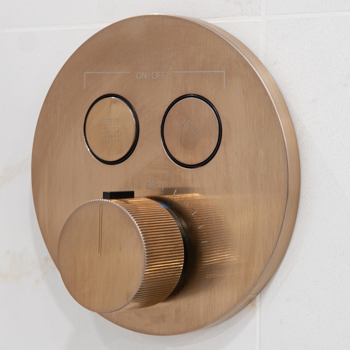 Dual Outlet Thermostatic Shower Valve Brushed Bronze Deluxe Bathrooms