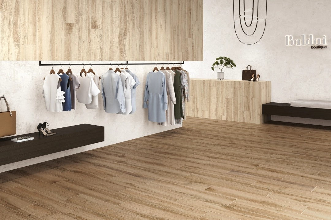 Baldai Natural Wood Effect Porcelain Tile 23x120cm Antislip Matt