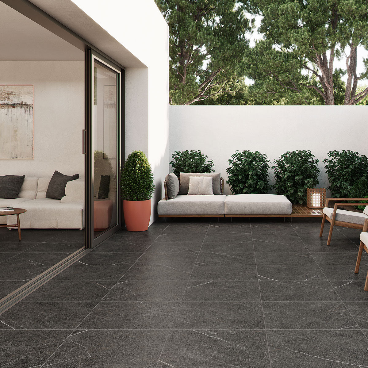 Tarragona Anthracite 20mm Marble-Effect Outdoor Porcelain Tile 59x90cm