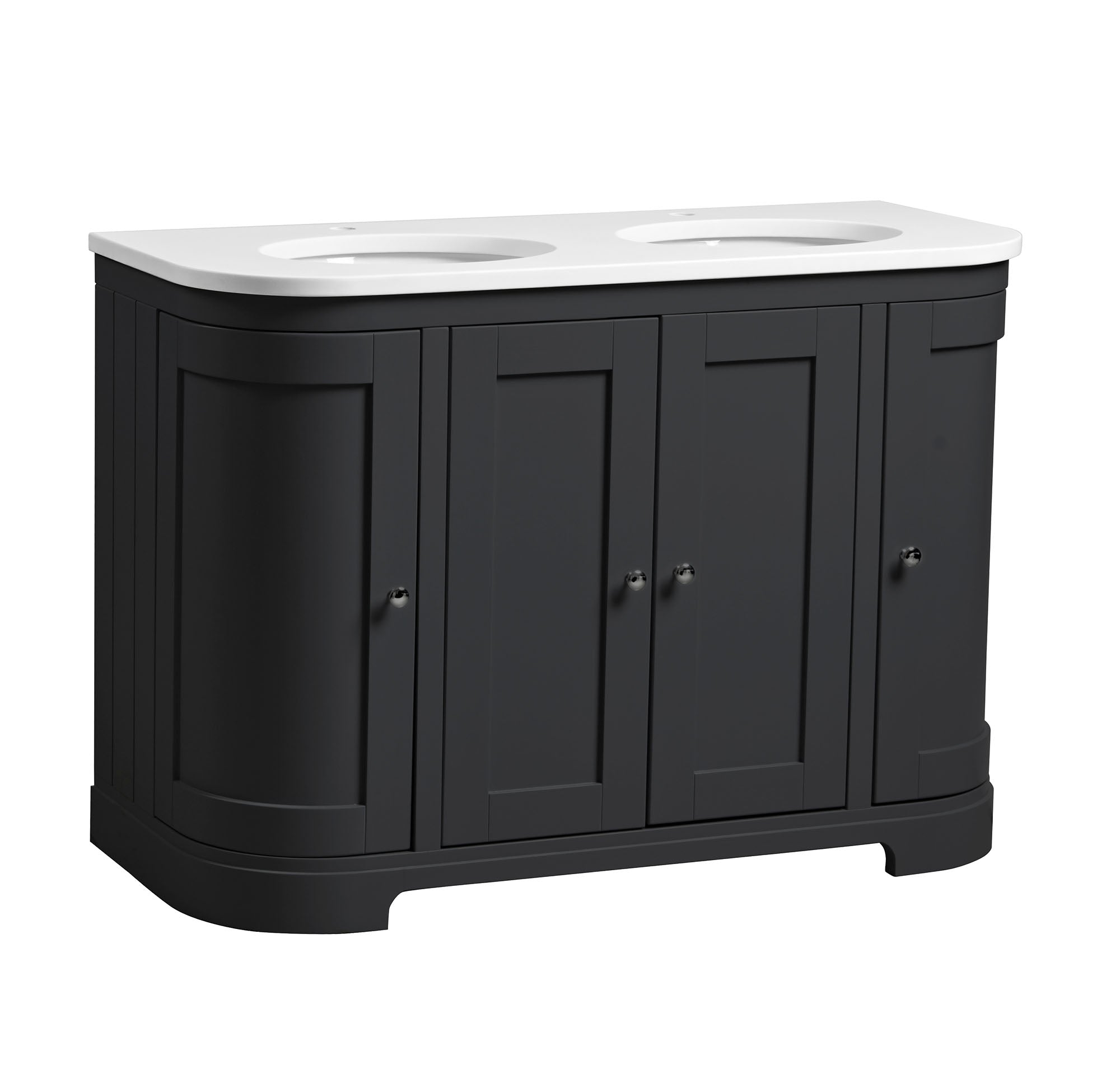tavistock lansdown 1200mm curved vanity unit double basin matt black